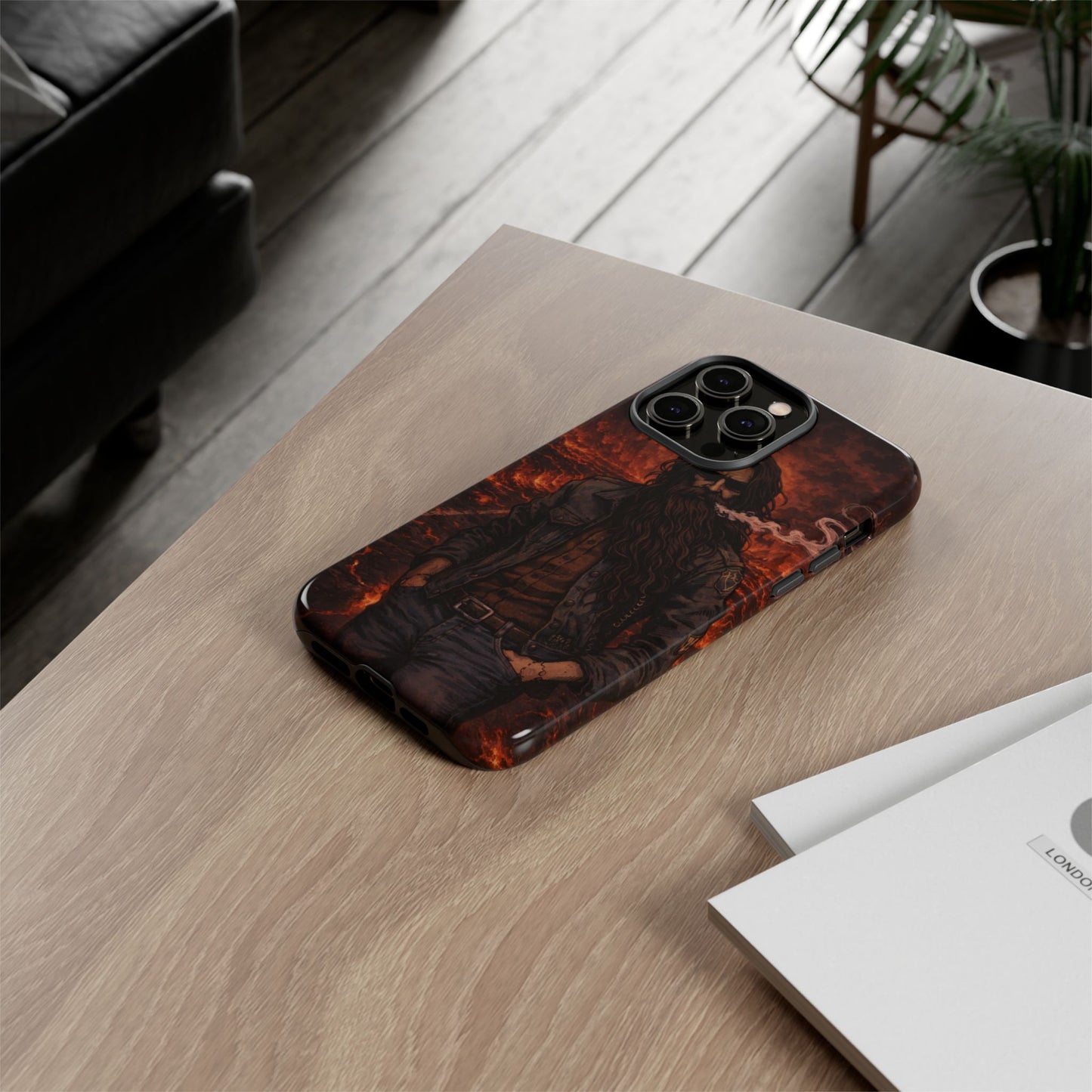 Rugged Beardman Phone Case — Smoky Lava Biker Design