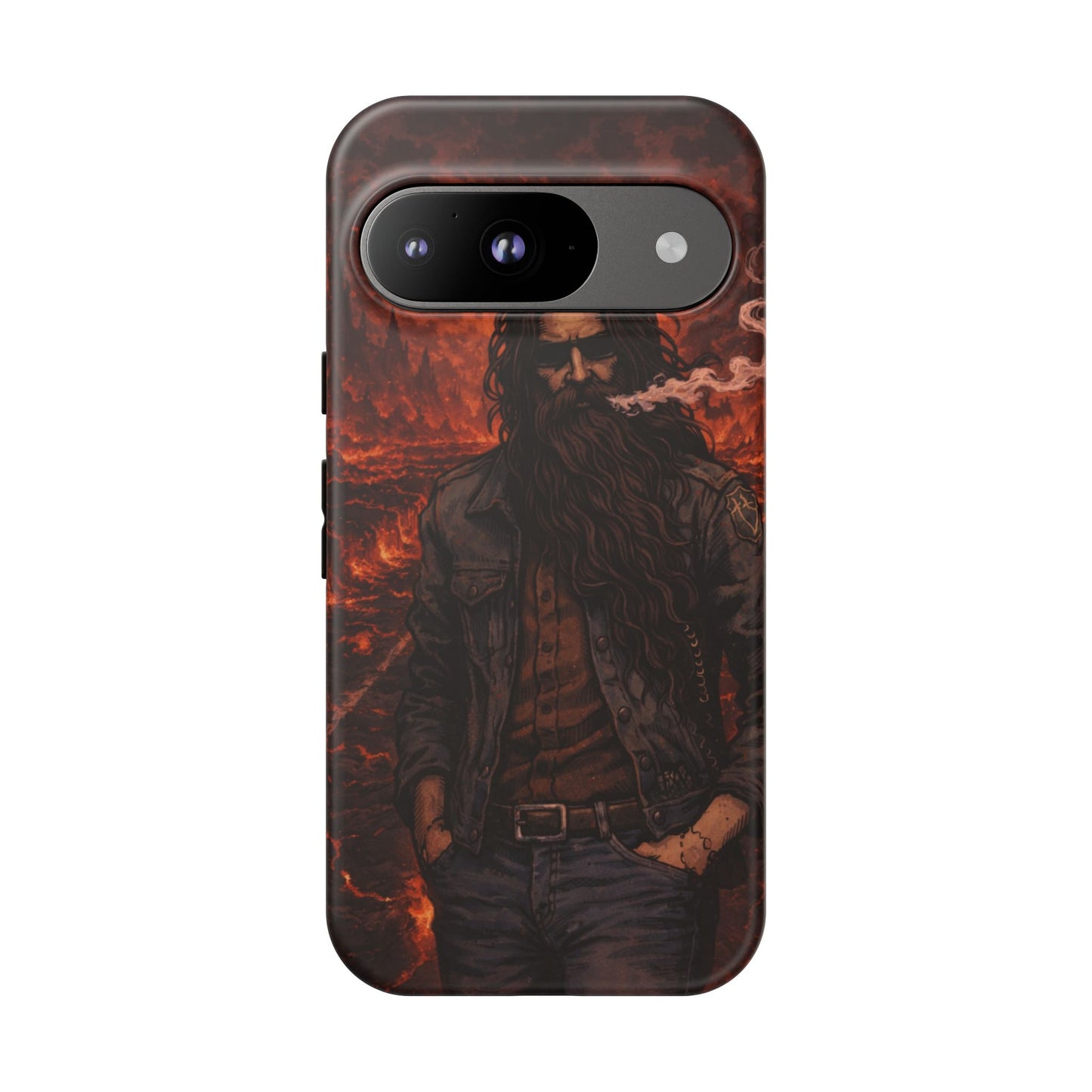 Rugged Beardman Phone Case — Smoky Lava Biker Design