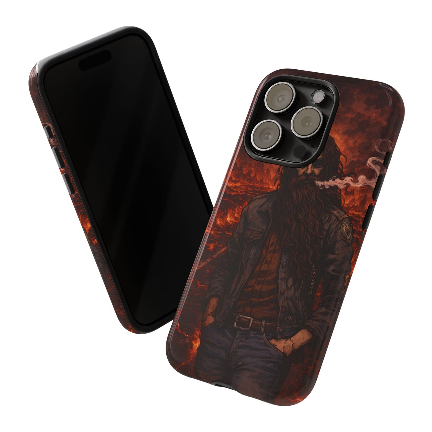 Rugged Beardman Phone Case — Smoky Lava Biker Design