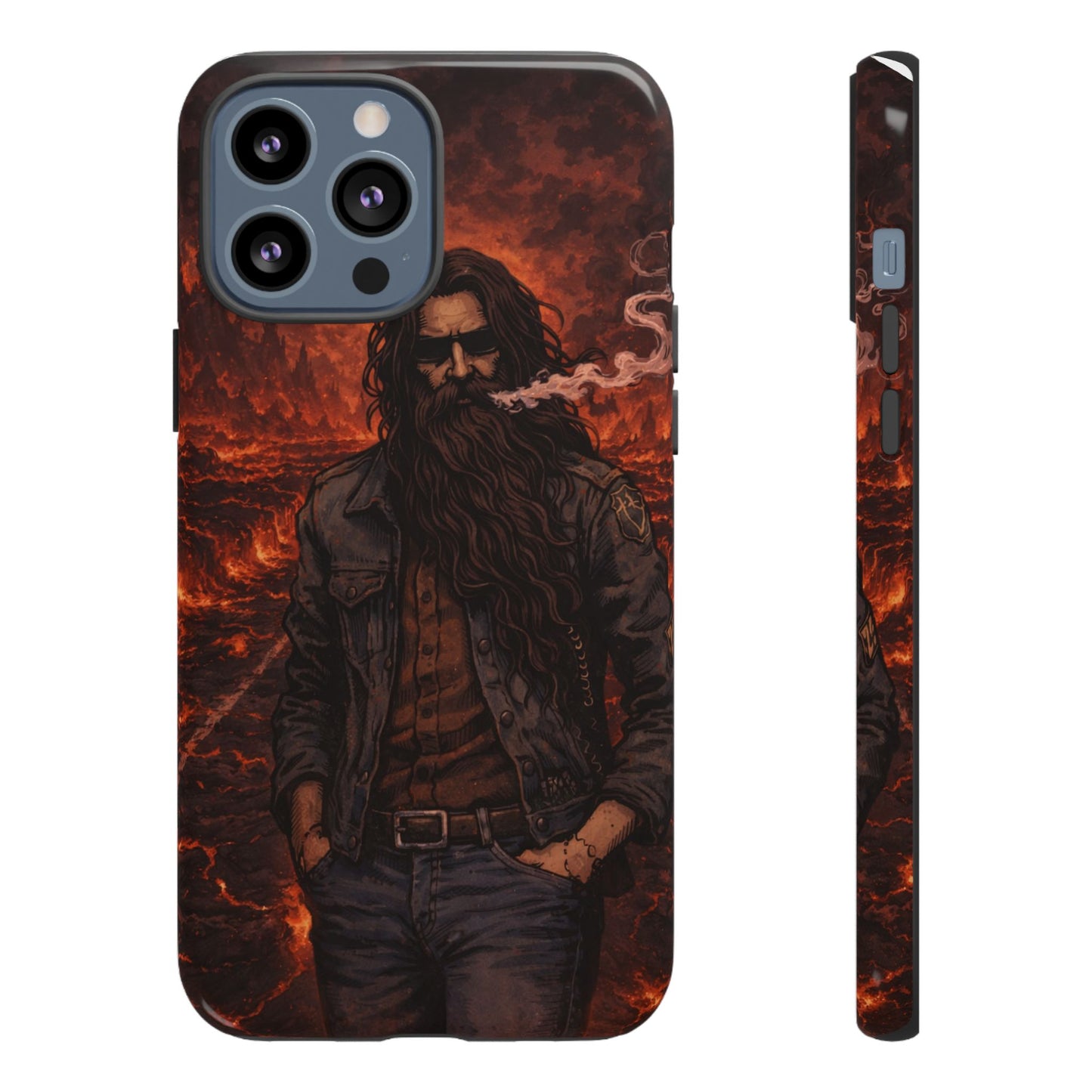 Rugged Beardman Phone Case — Smoky Lava Biker Design