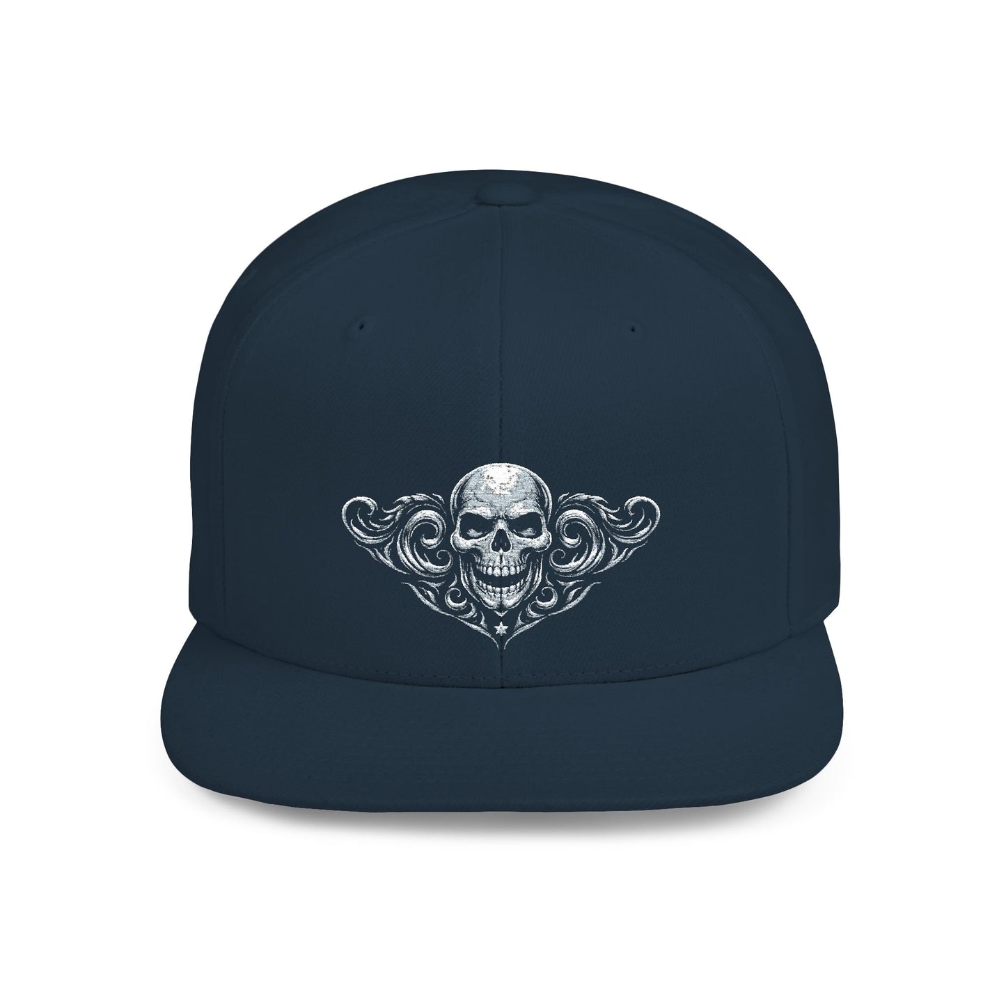 Diamond Skull Flat Bill Snapback Hat — Bling Skull Embroidered Cap