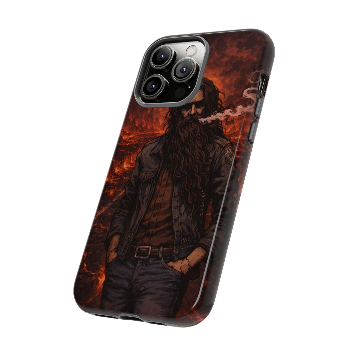 Rugged Beardman Phone Case — Smoky Lava Biker Design