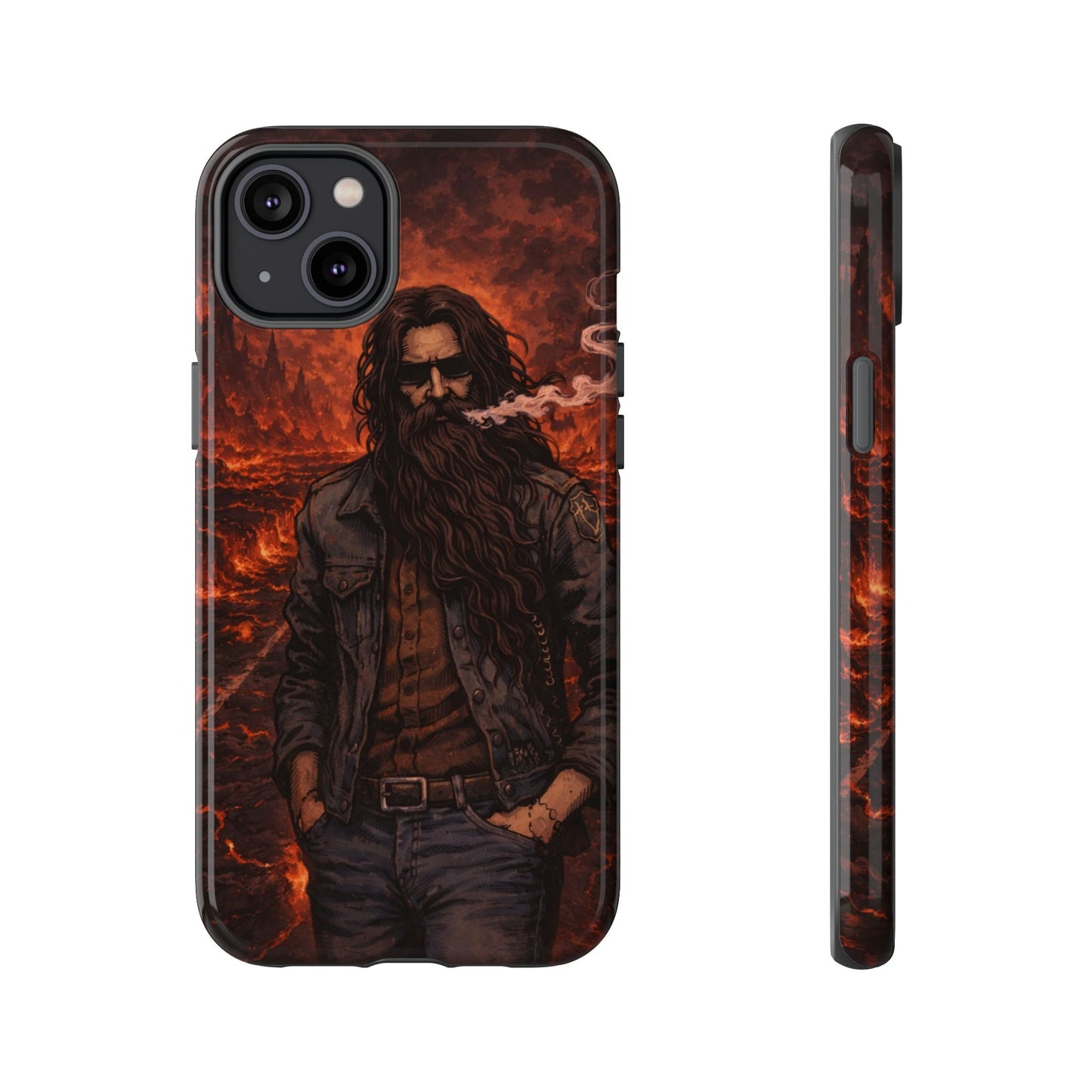 Rugged Beardman Phone Case — Smoky Lava Biker Design