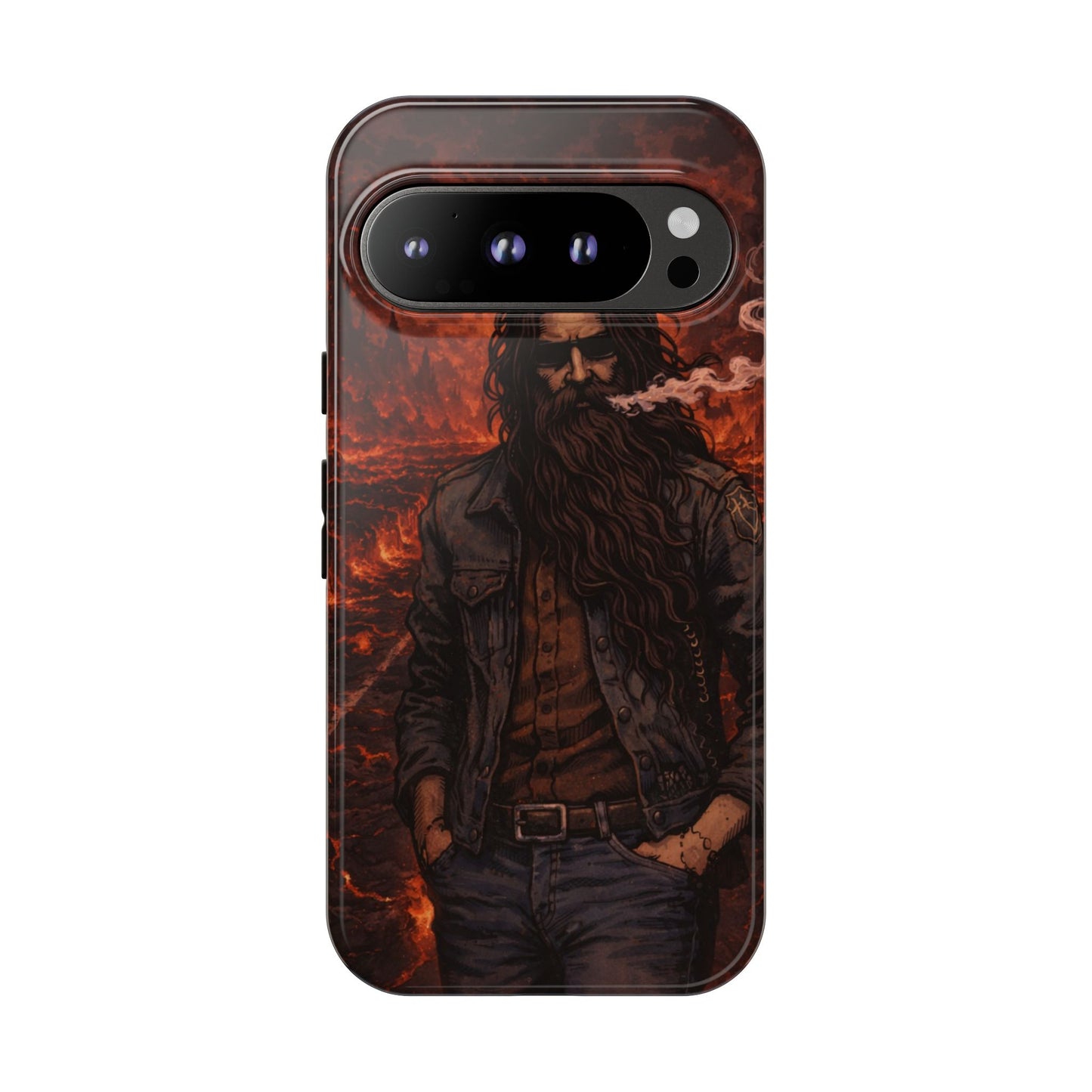 Rugged Beardman Phone Case — Smoky Lava Biker Design