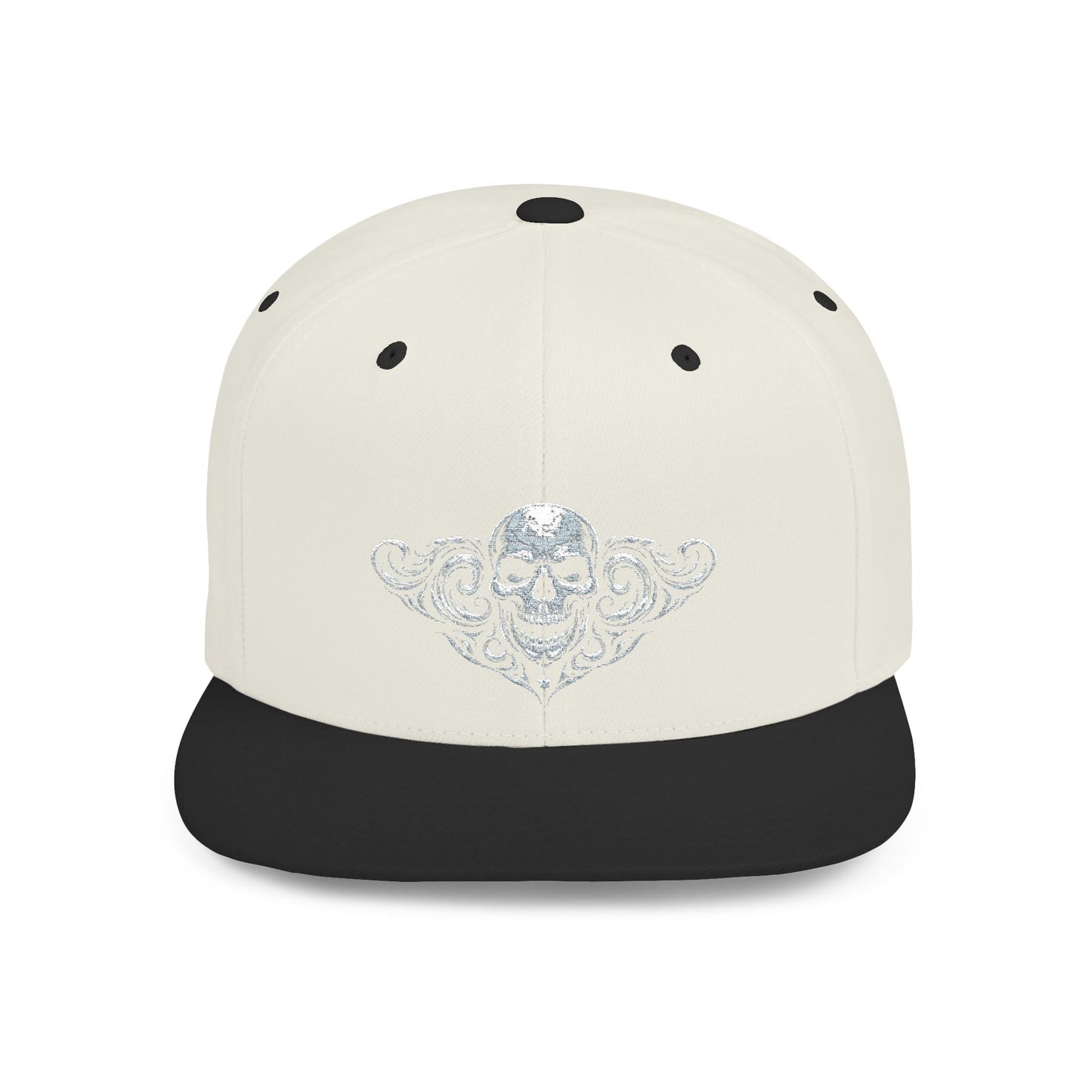 Diamond Skull Flat Bill Snapback Hat — Bling Skull Embroidered Cap