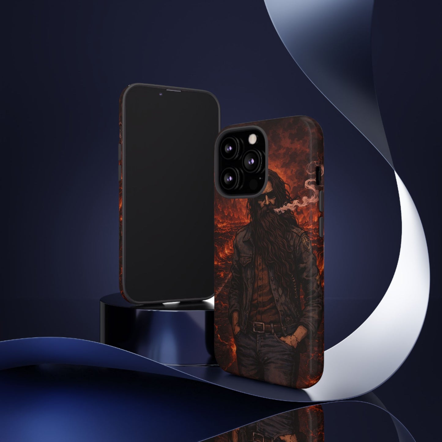 Rugged Beardman Phone Case — Smoky Lava Biker Design