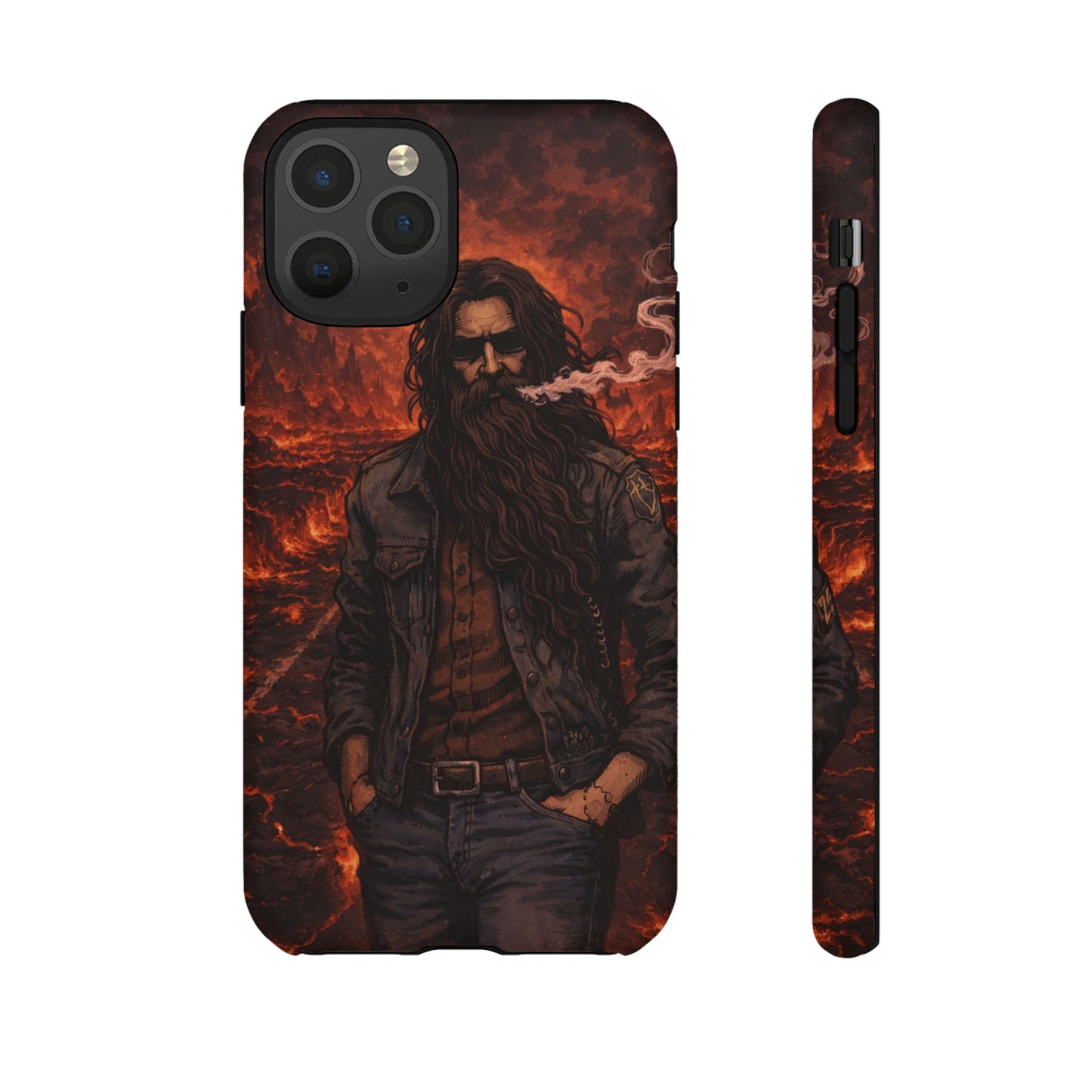 Rugged Beardman Phone Case — Smoky Lava Biker Design