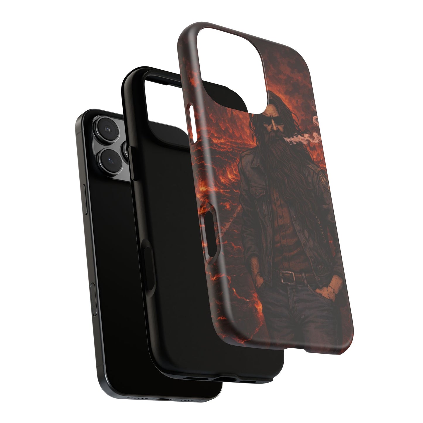 Rugged Beardman Phone Case — Smoky Lava Biker Design