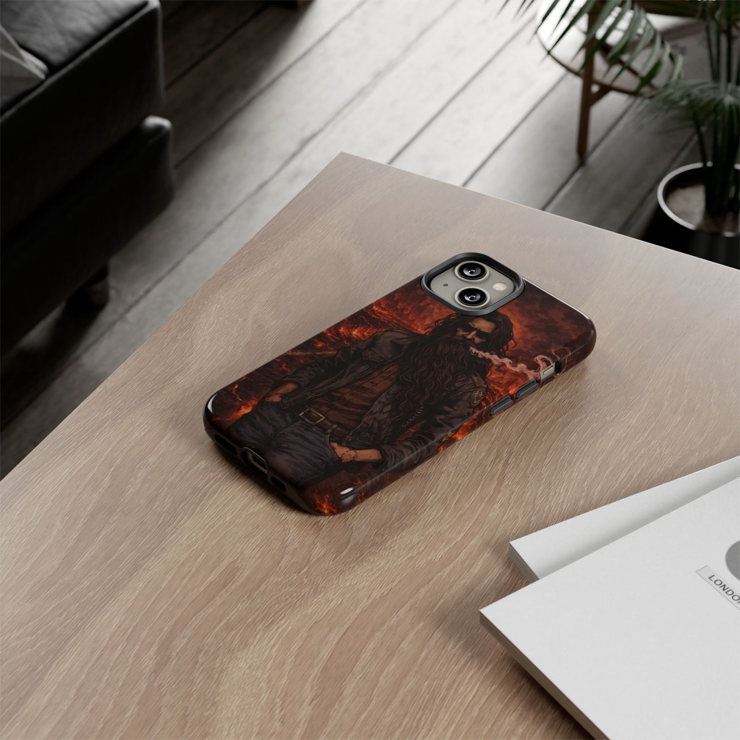 Rugged Beardman Phone Case — Smoky Lava Biker Design