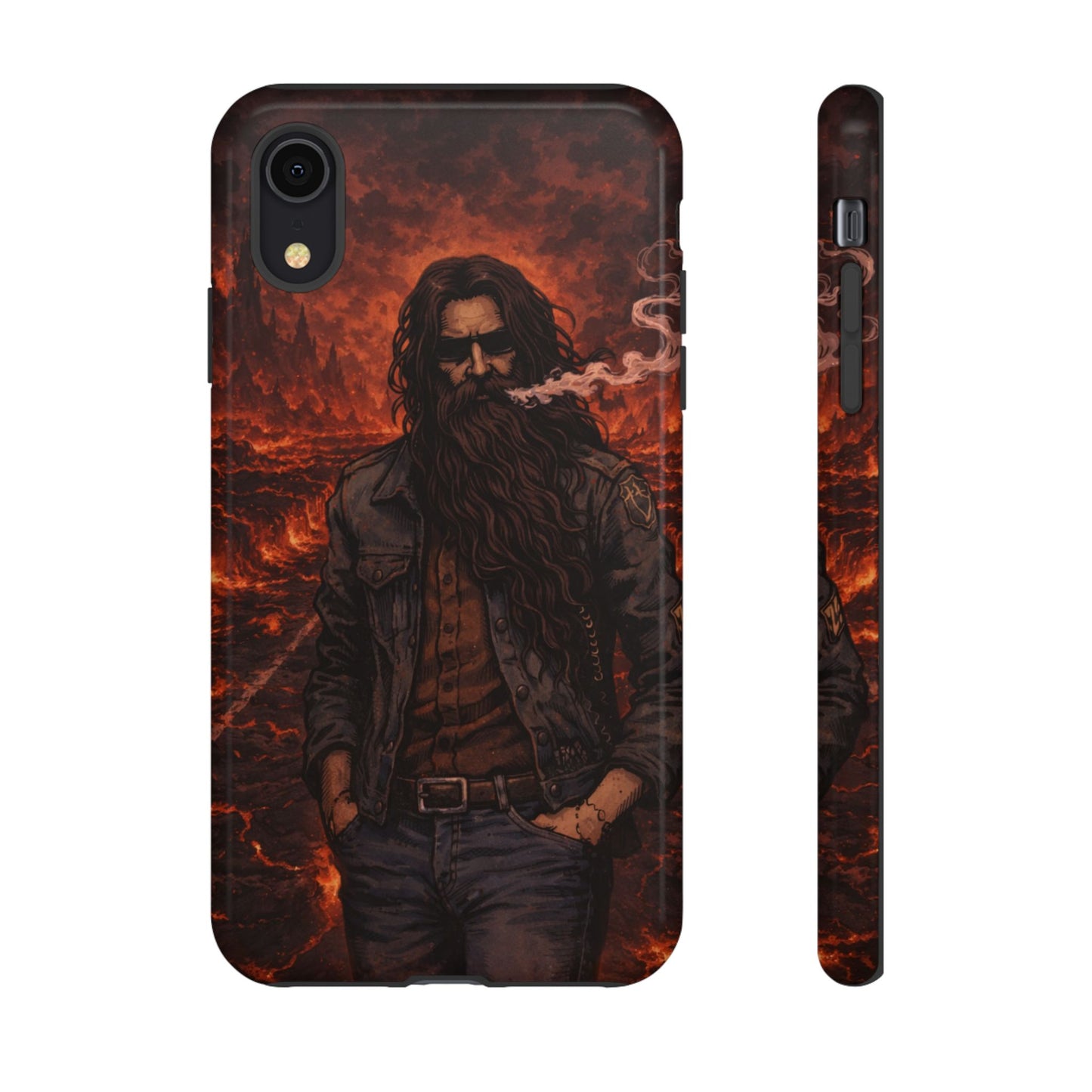 Rugged Beardman Phone Case — Smoky Lava Biker Design