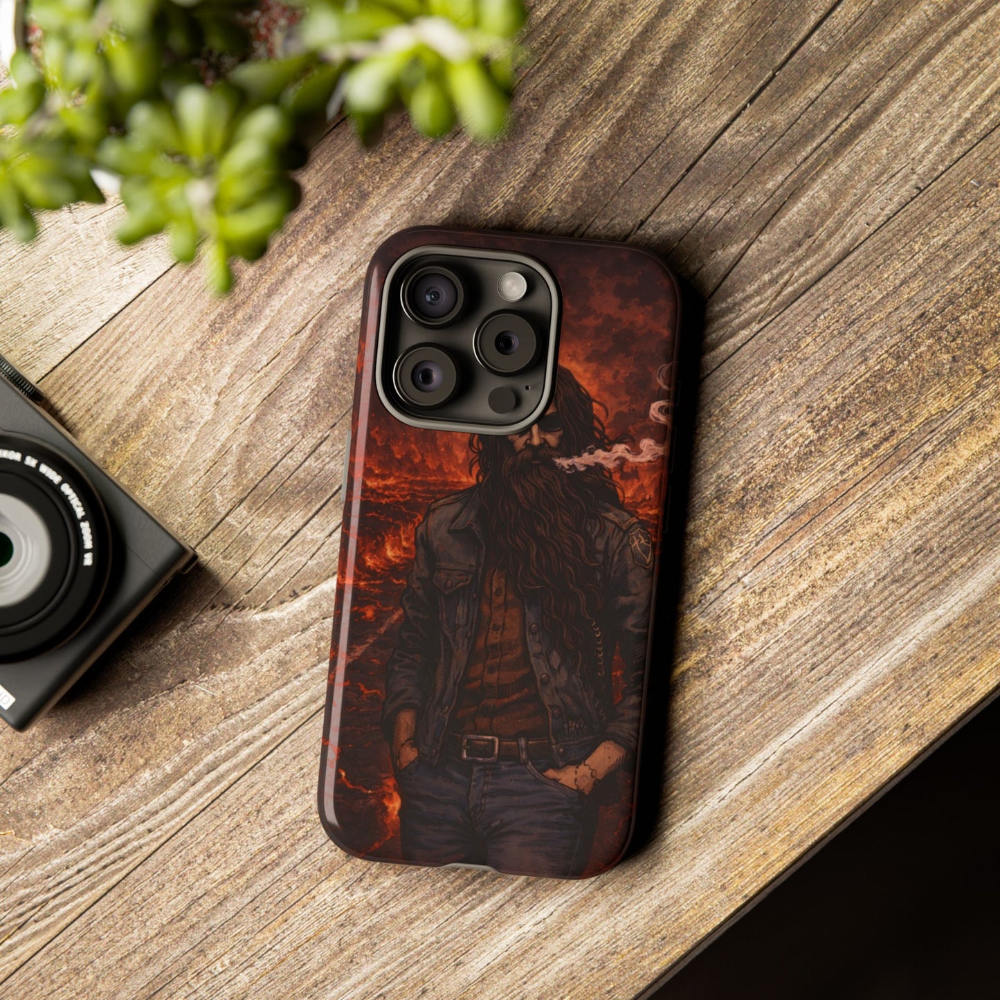 Rugged Beardman Phone Case — Smoky Lava Biker Design