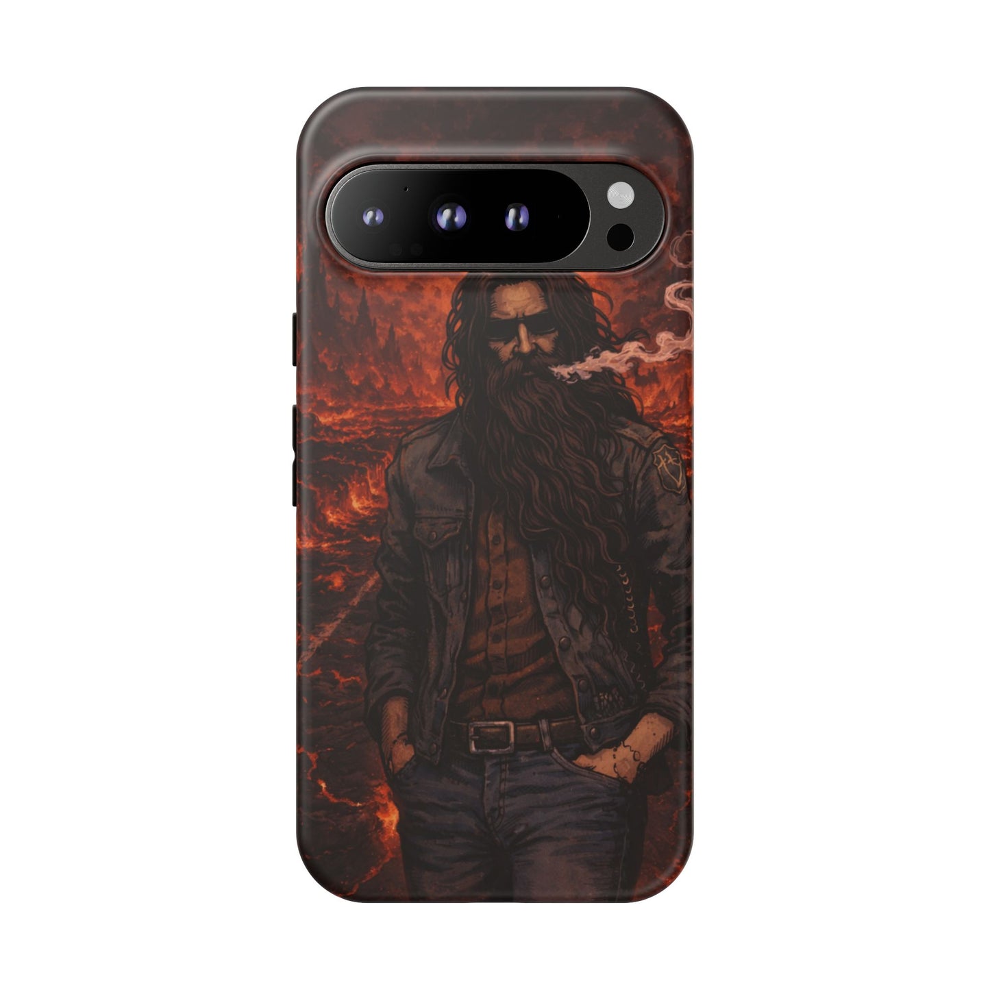 Rugged Beardman Phone Case — Smoky Lava Biker Design