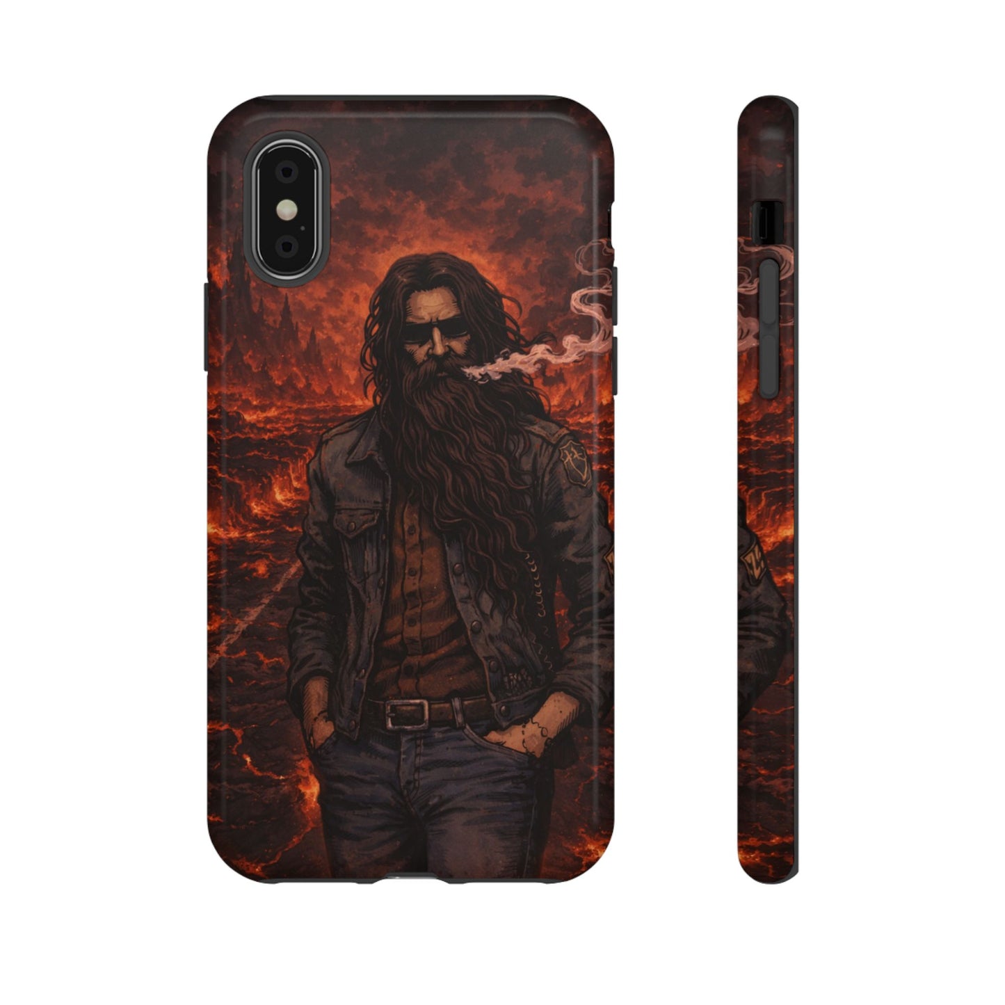 Rugged Beardman Phone Case — Smoky Lava Biker Design