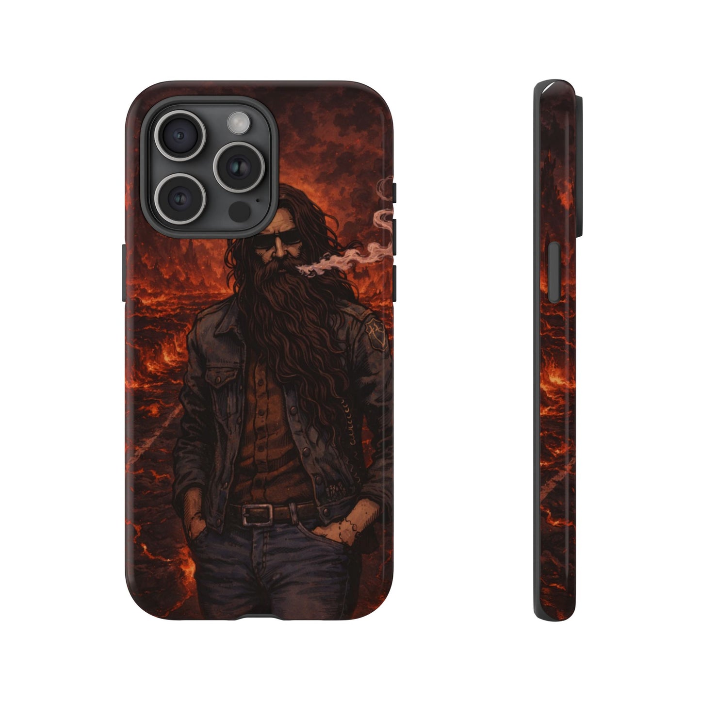 Rugged Beardman Phone Case — Smoky Lava Biker Design