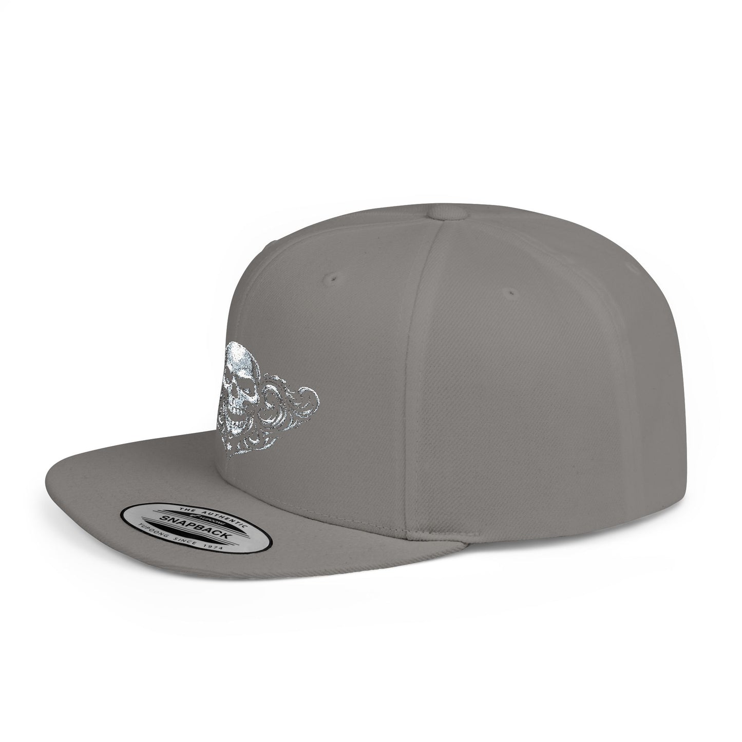 Diamond Skull Flat Bill Snapback Hat — Bling Skull Embroidered Cap