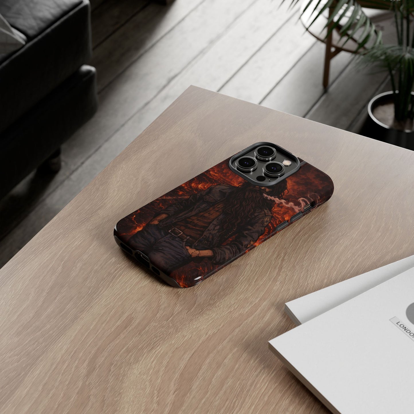 Rugged Beardman Phone Case — Smoky Lava Biker Design