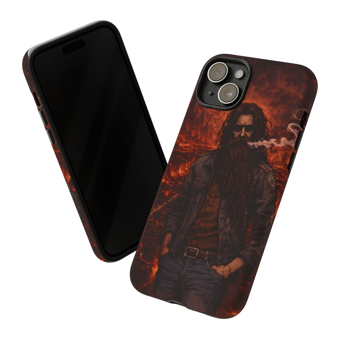 Rugged Beardman Phone Case — Smoky Lava Biker Design