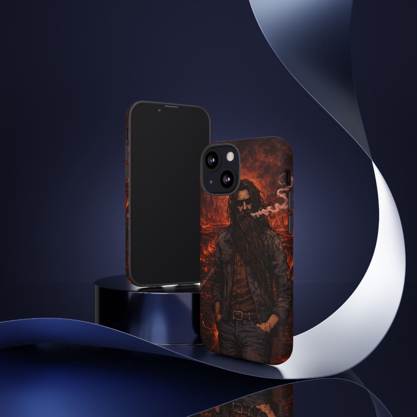 Rugged Beardman Phone Case — Smoky Lava Biker Design