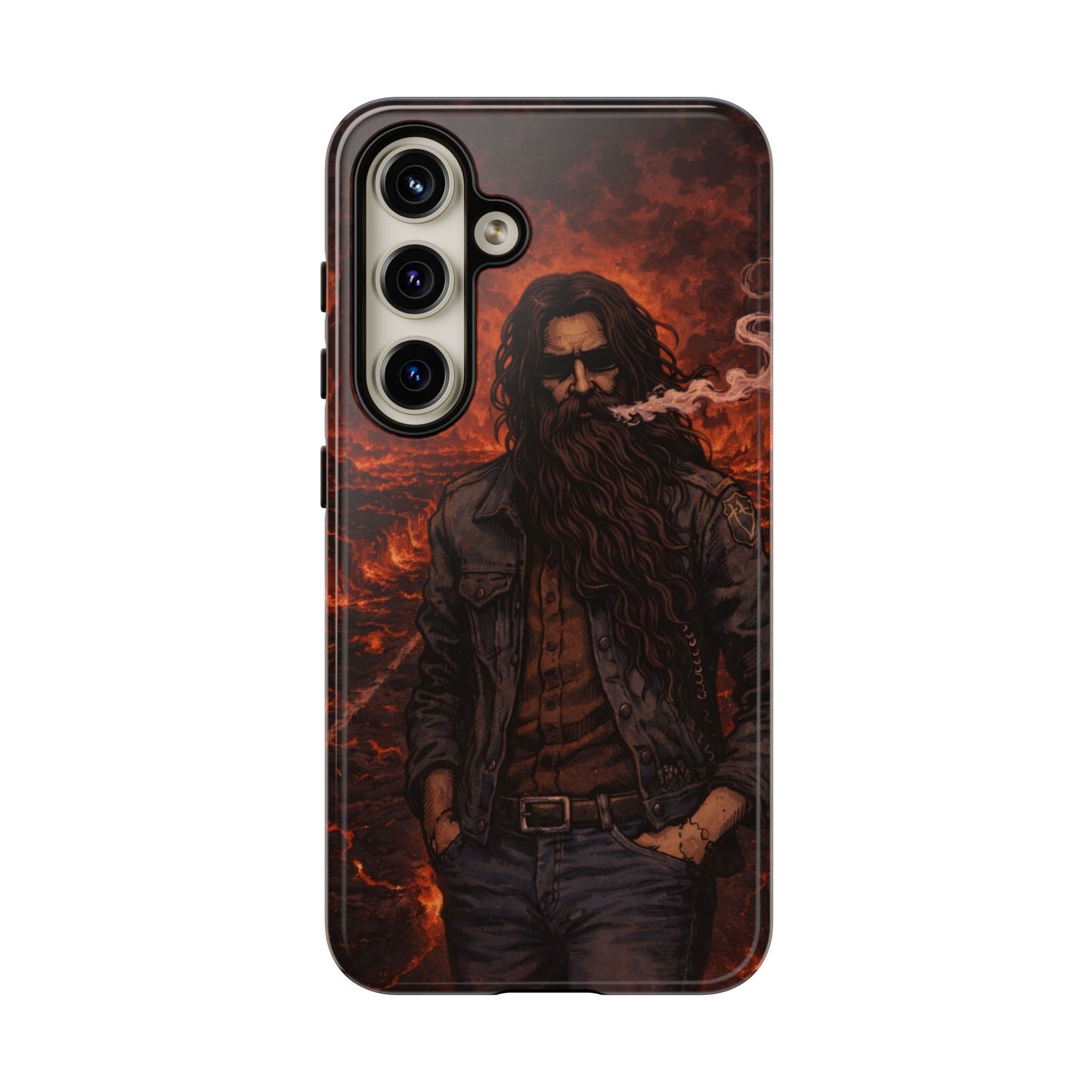 Rugged Beardman Phone Case — Smoky Lava Biker Design