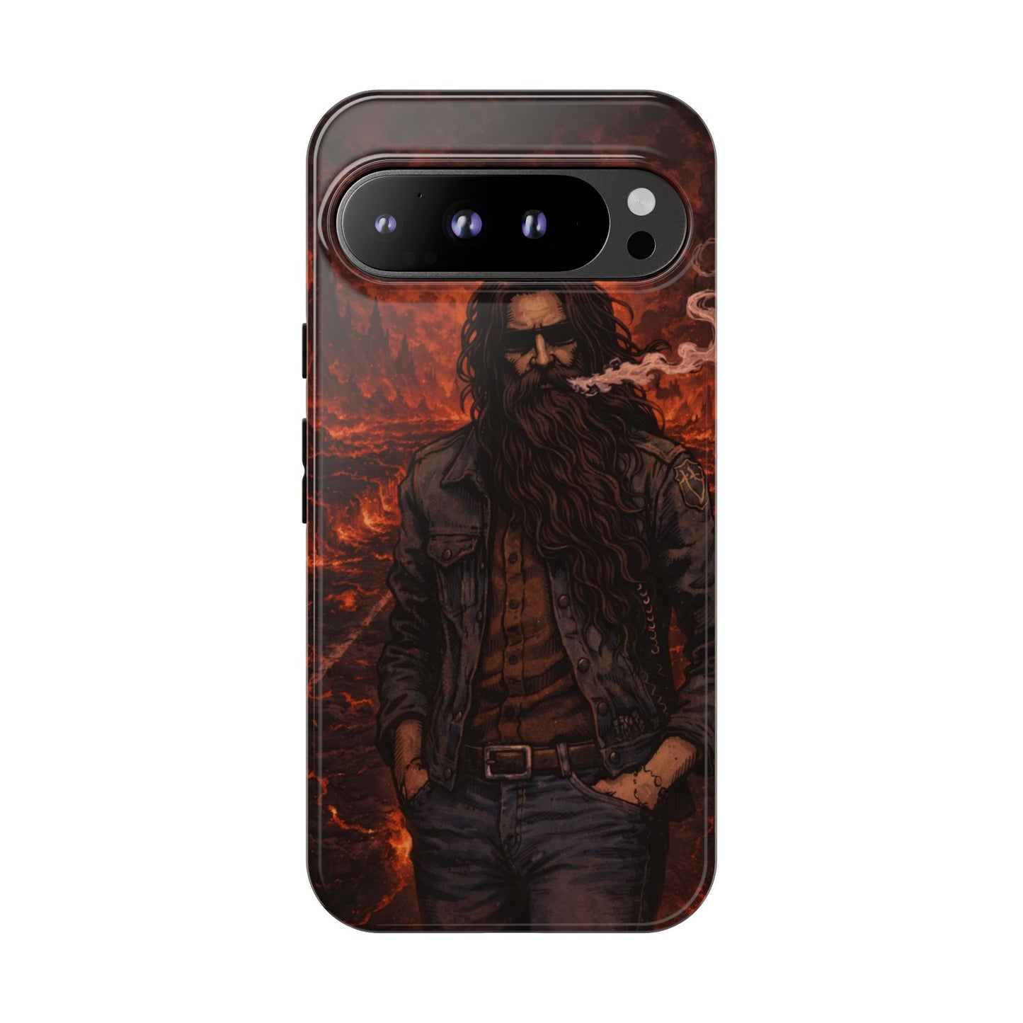 Rugged Beardman Phone Case — Smoky Lava Biker Design