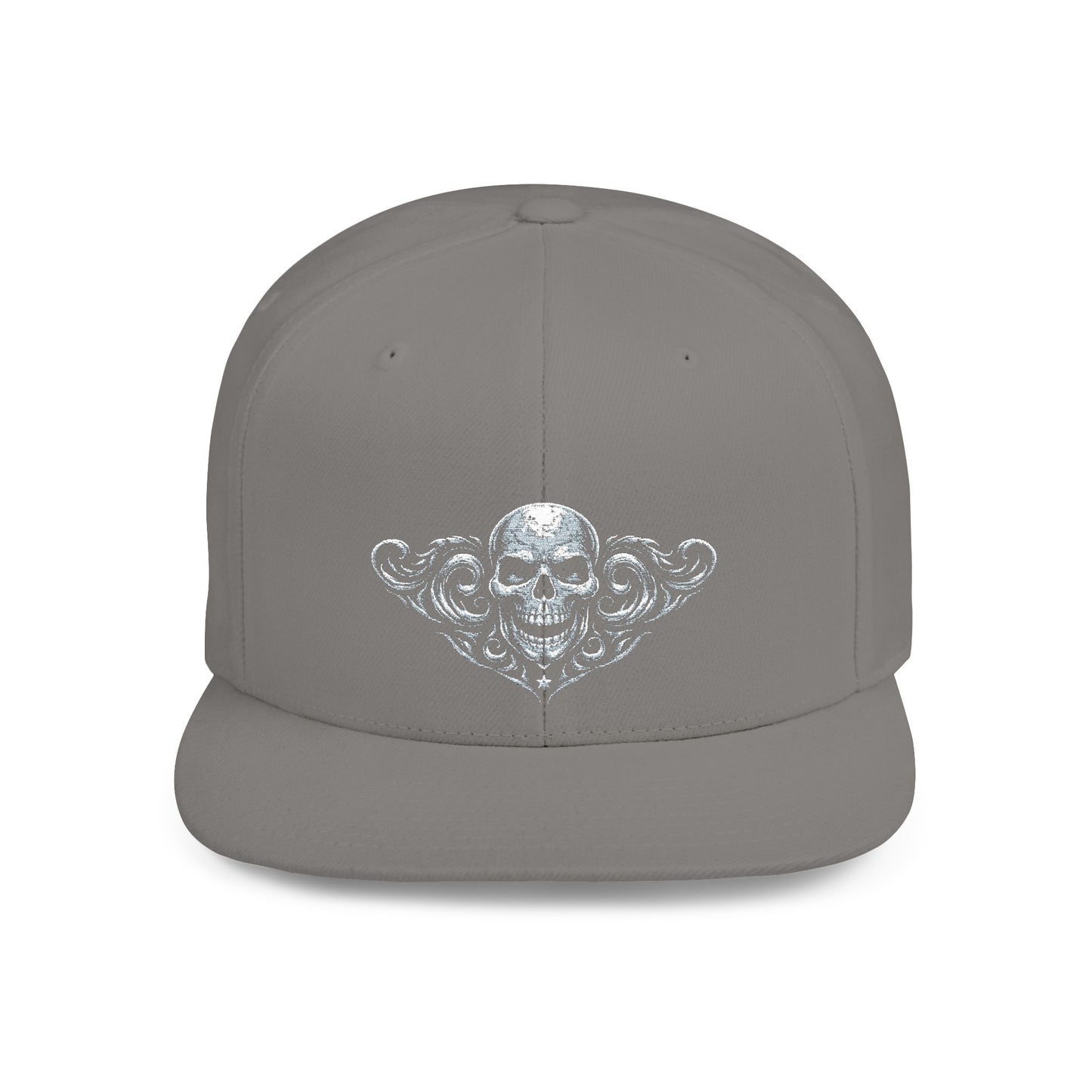 Diamond Skull Flat Bill Snapback Hat — Bling Skull Embroidered Cap