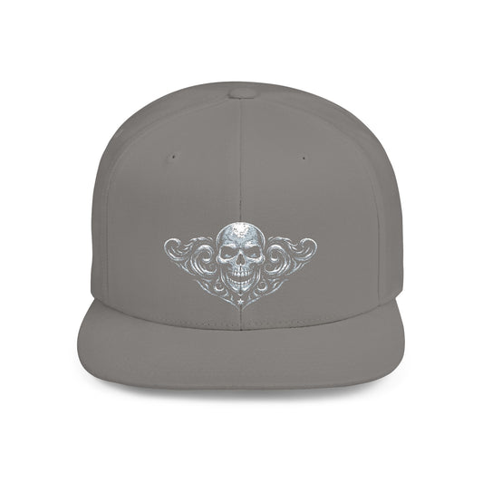 Diamond Skull Flat Bill Snapback Hat — Bling Skull Embroidered Cap