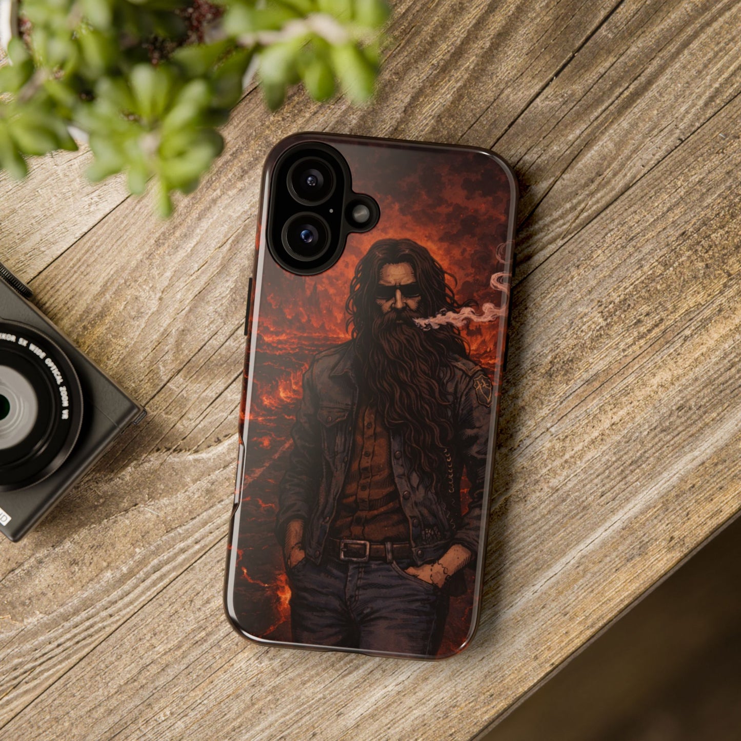 Rugged Beardman Phone Case — Smoky Lava Biker Design