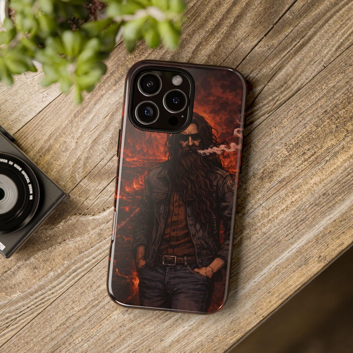 Rugged Beardman Phone Case — Smoky Lava Biker Design