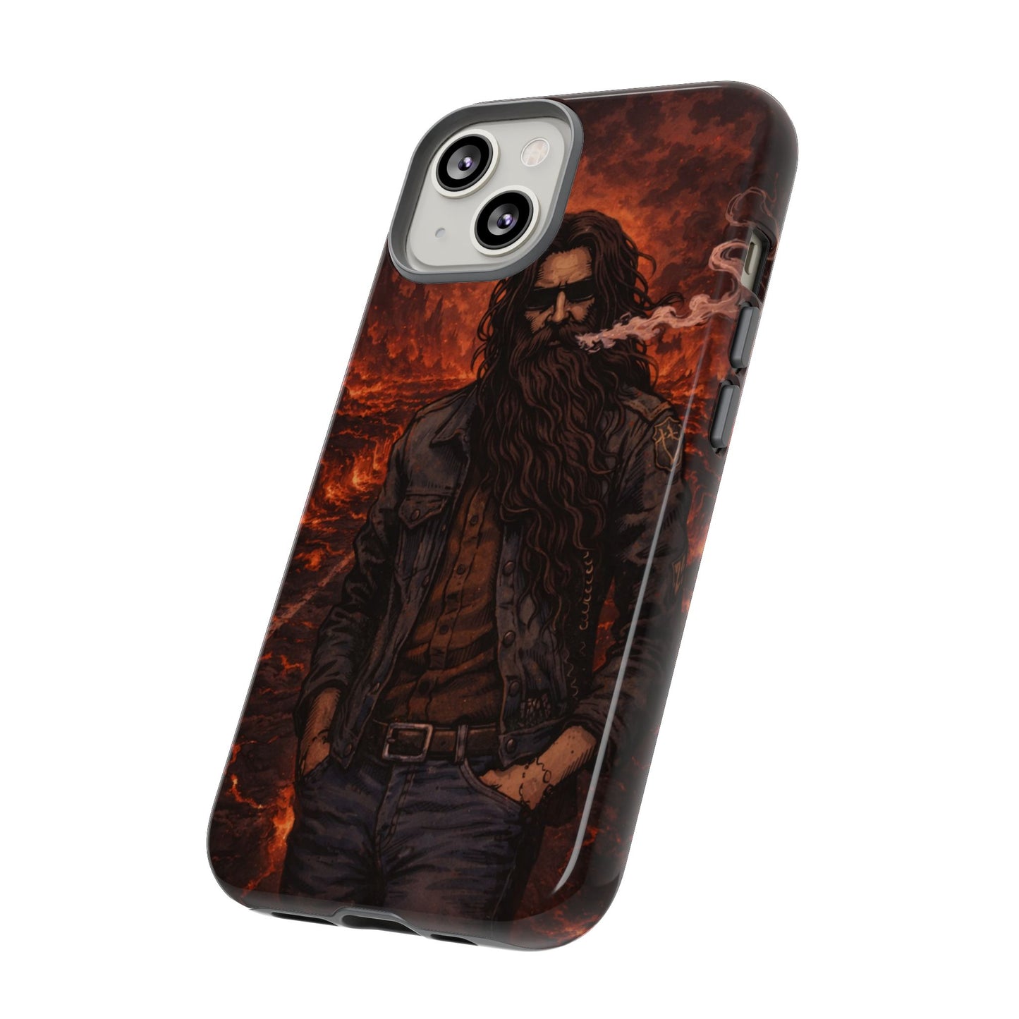 Rugged Beardman Phone Case — Smoky Lava Biker Design