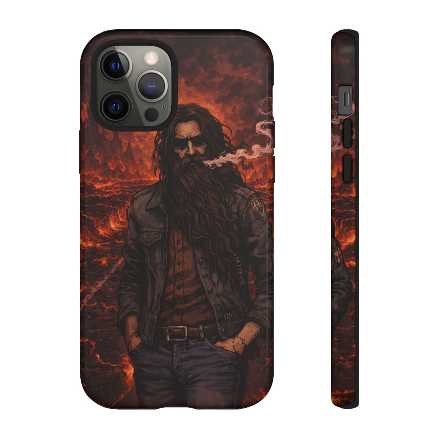 Rugged Beardman Phone Case — Smoky Lava Biker Design