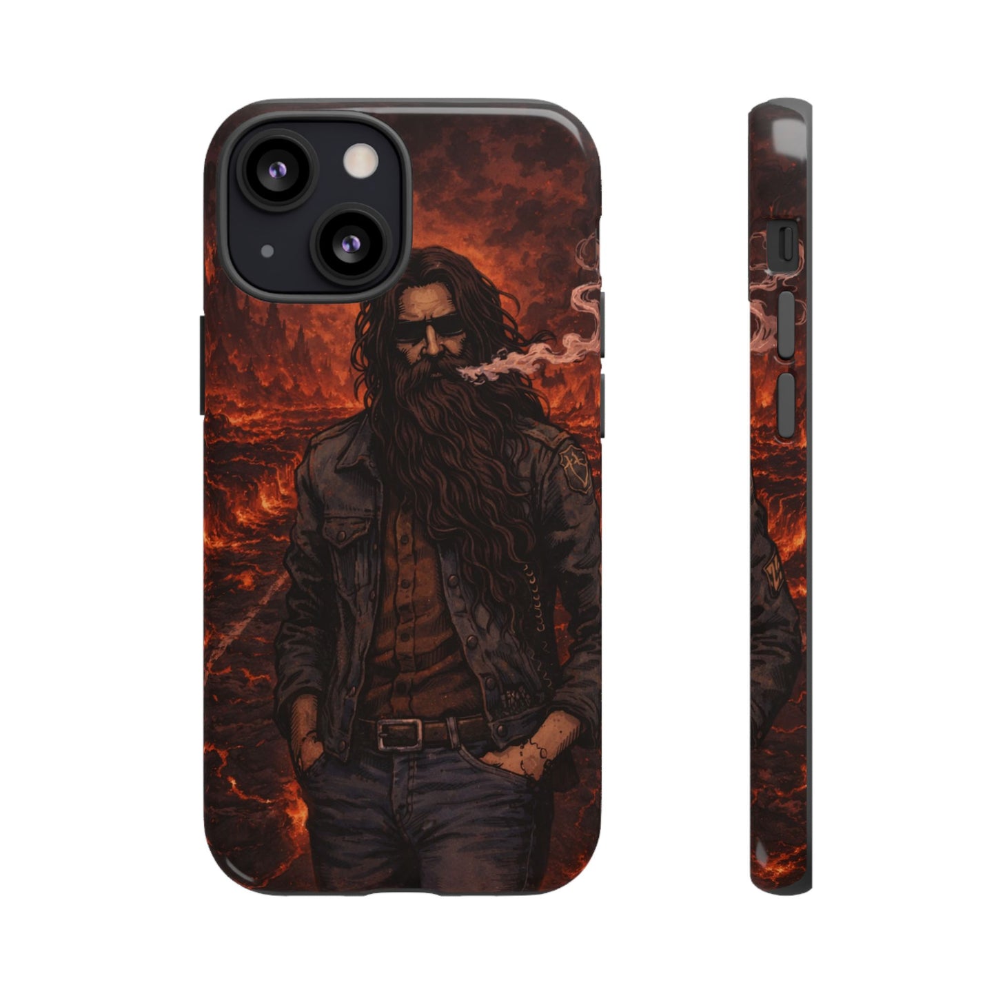 Rugged Beardman Phone Case — Smoky Lava Biker Design