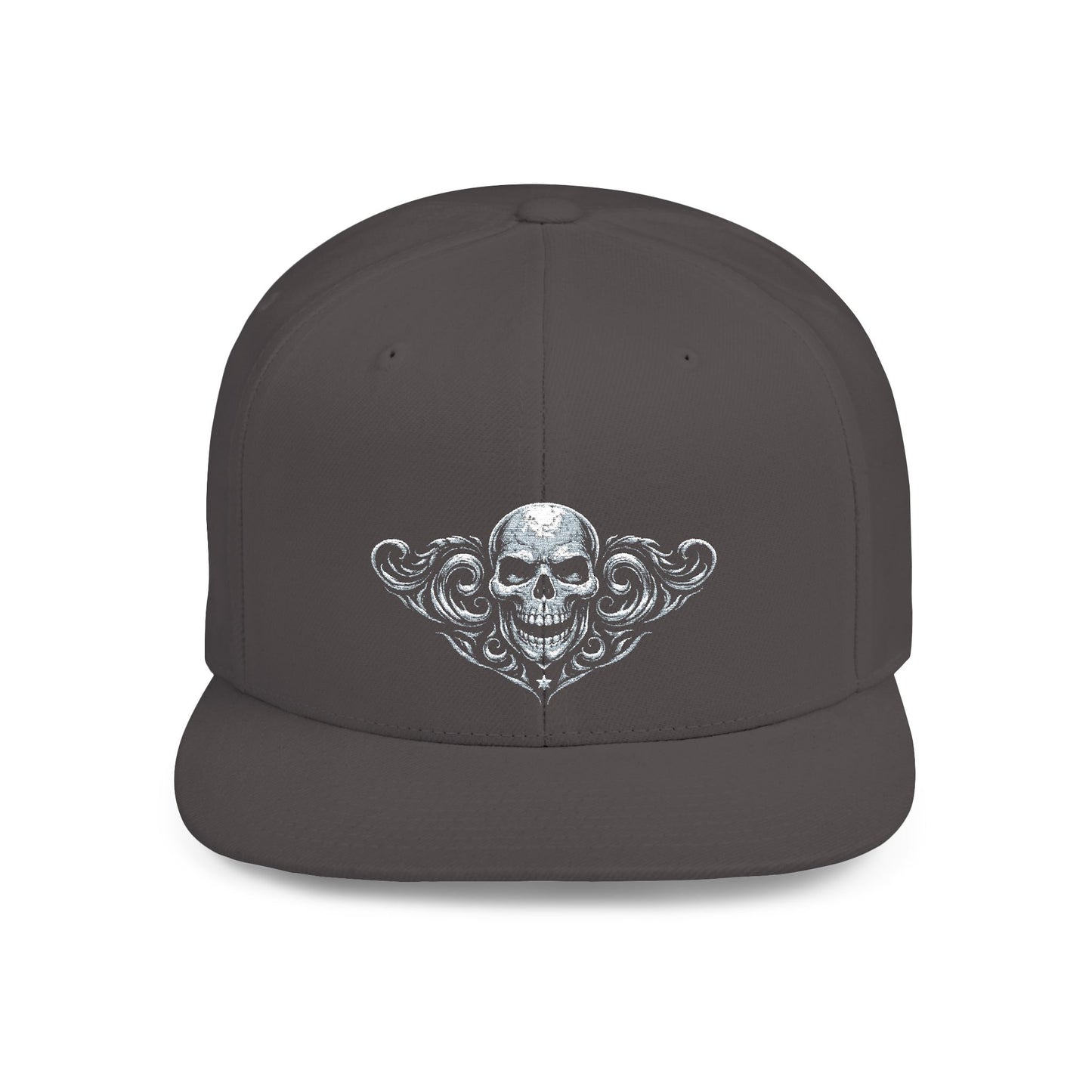 Diamond Skull Flat Bill Snapback Hat — Bling Skull Embroidered Cap
