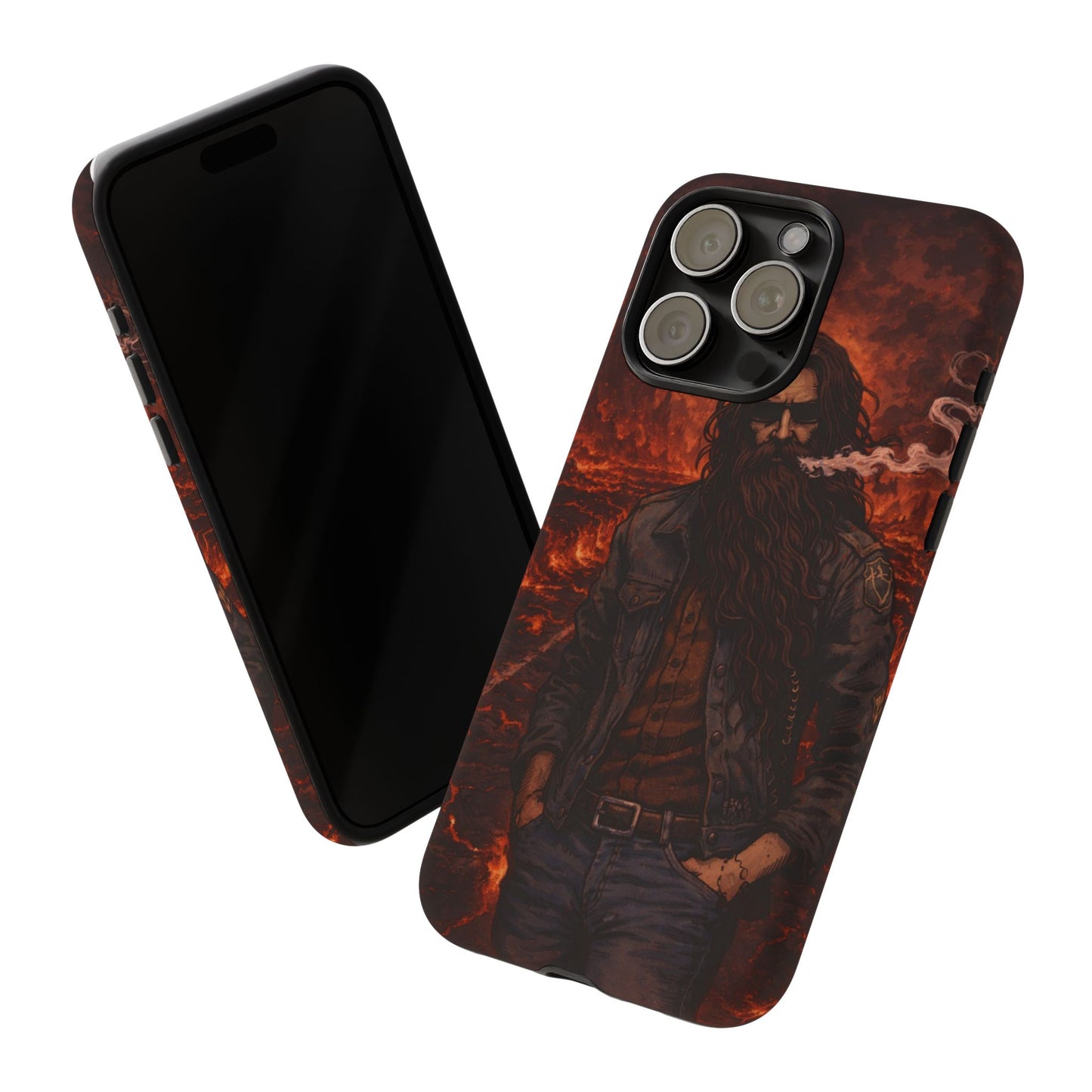Rugged Beardman Phone Case — Smoky Lava Biker Design