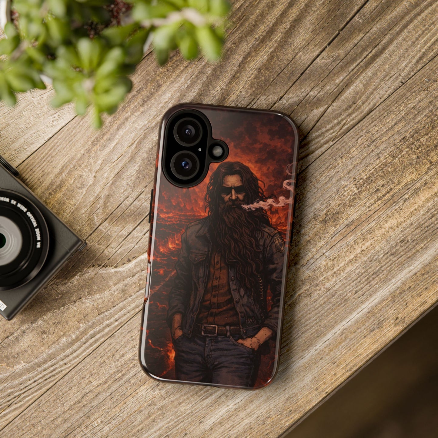 Rugged Beardman Phone Case — Smoky Lava Biker Design