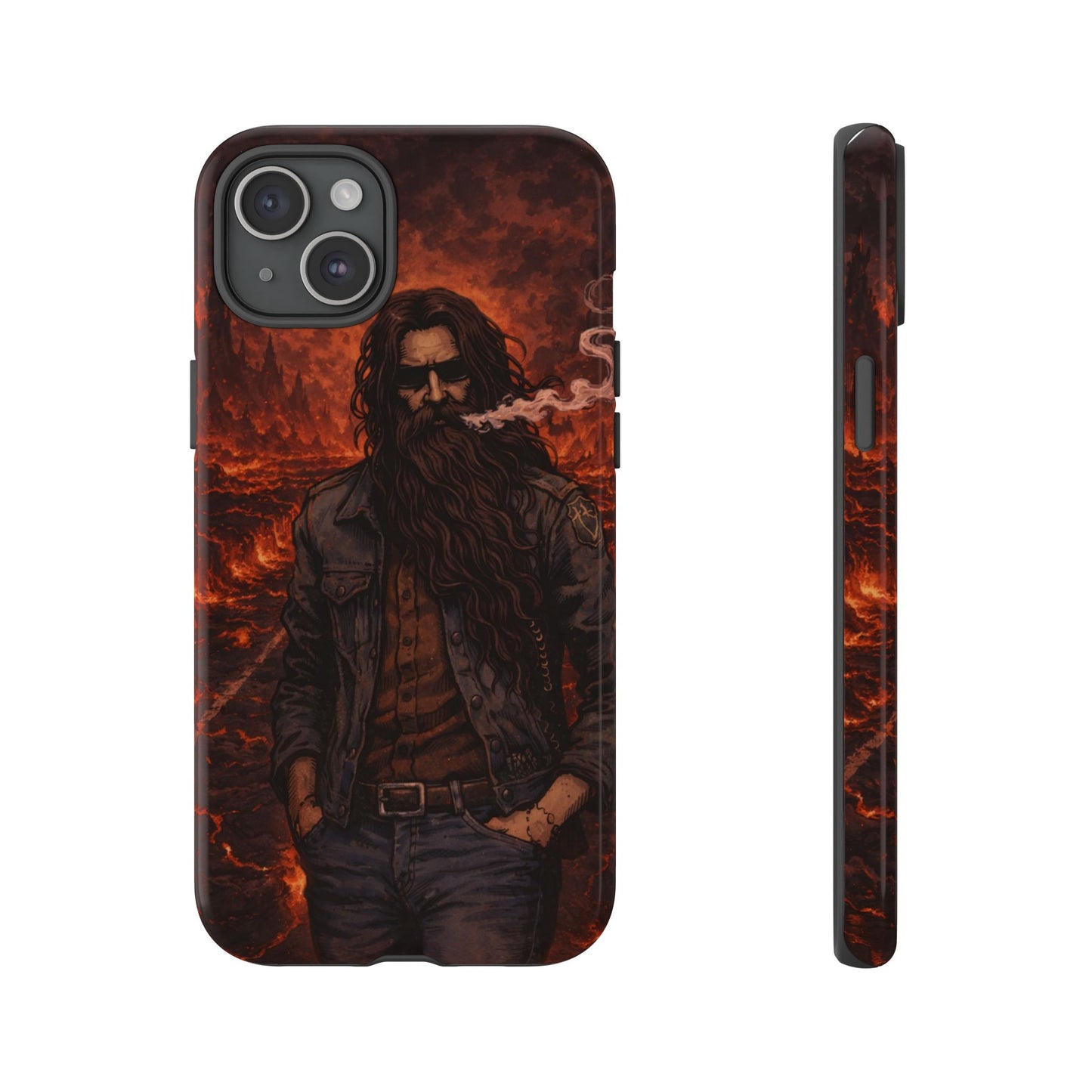 Rugged Beardman Phone Case — Smoky Lava Biker Design