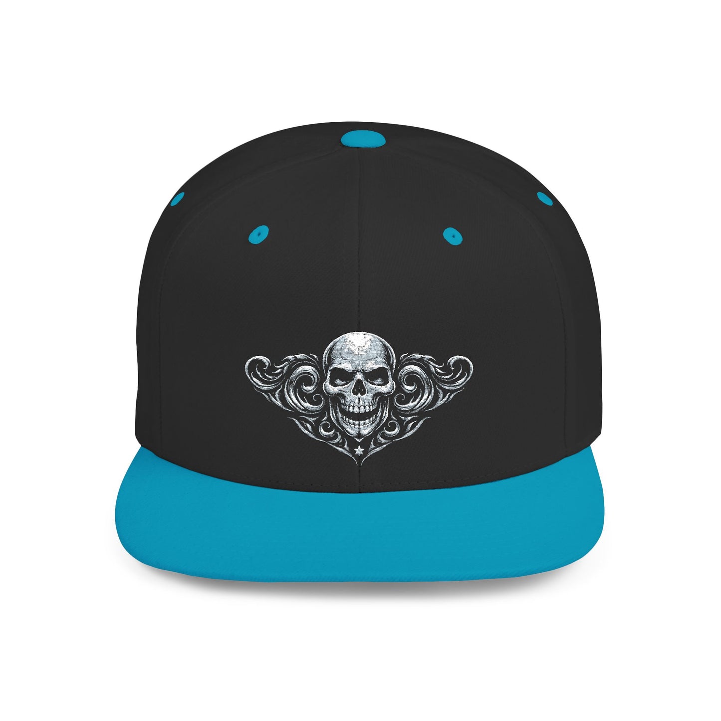 Diamond Skull Flat Bill Snapback Hat — Bling Skull Embroidered Cap