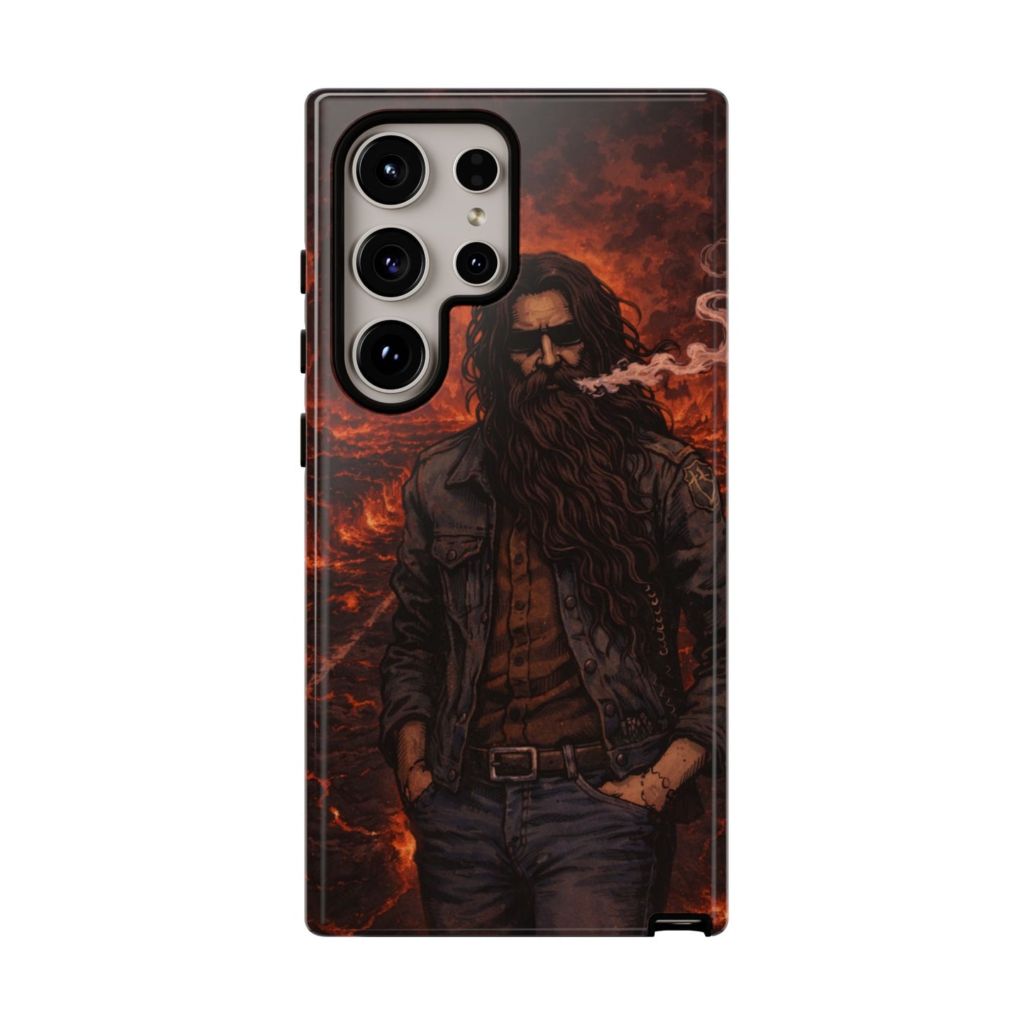 Rugged Beardman Phone Case — Smoky Lava Biker Design