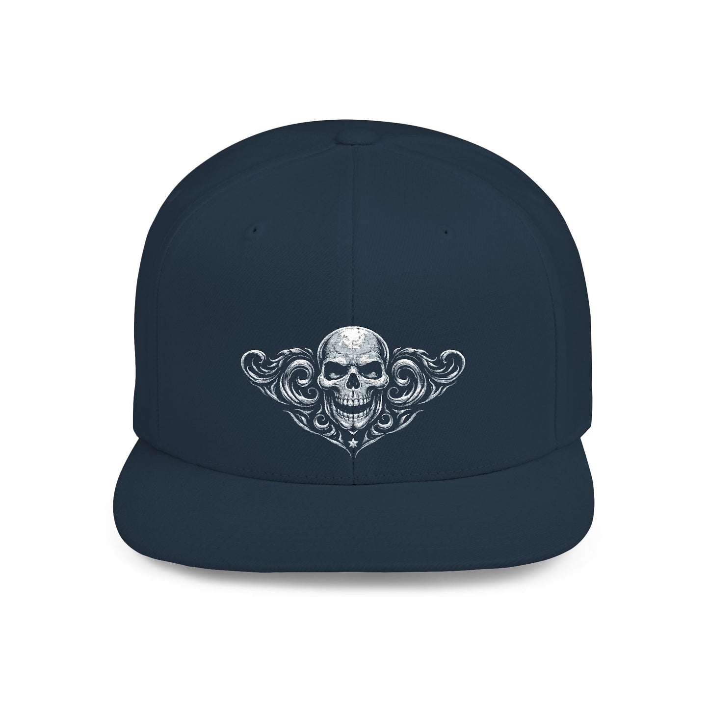 Diamond Skull Flat Bill Snapback Hat — Bling Skull Embroidered Cap