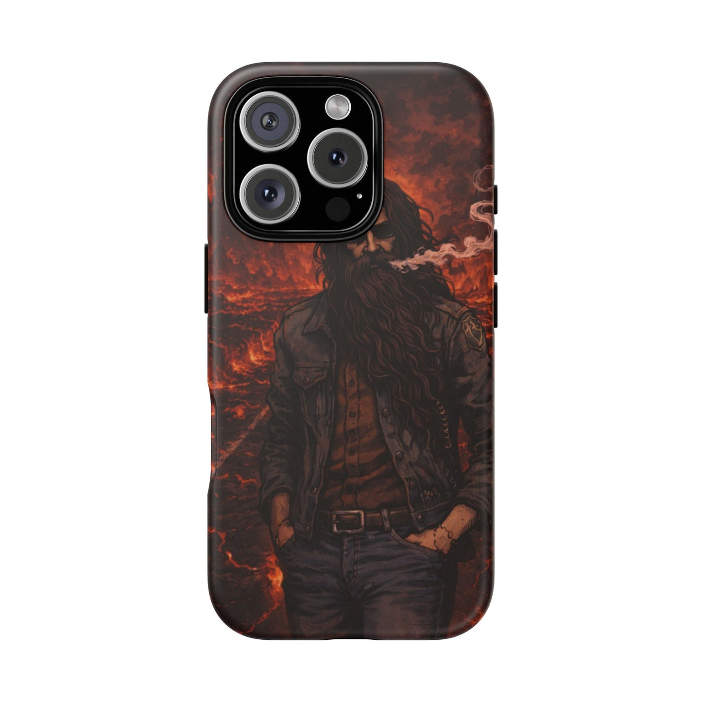Rugged Beardman Phone Case — Smoky Lava Biker Design