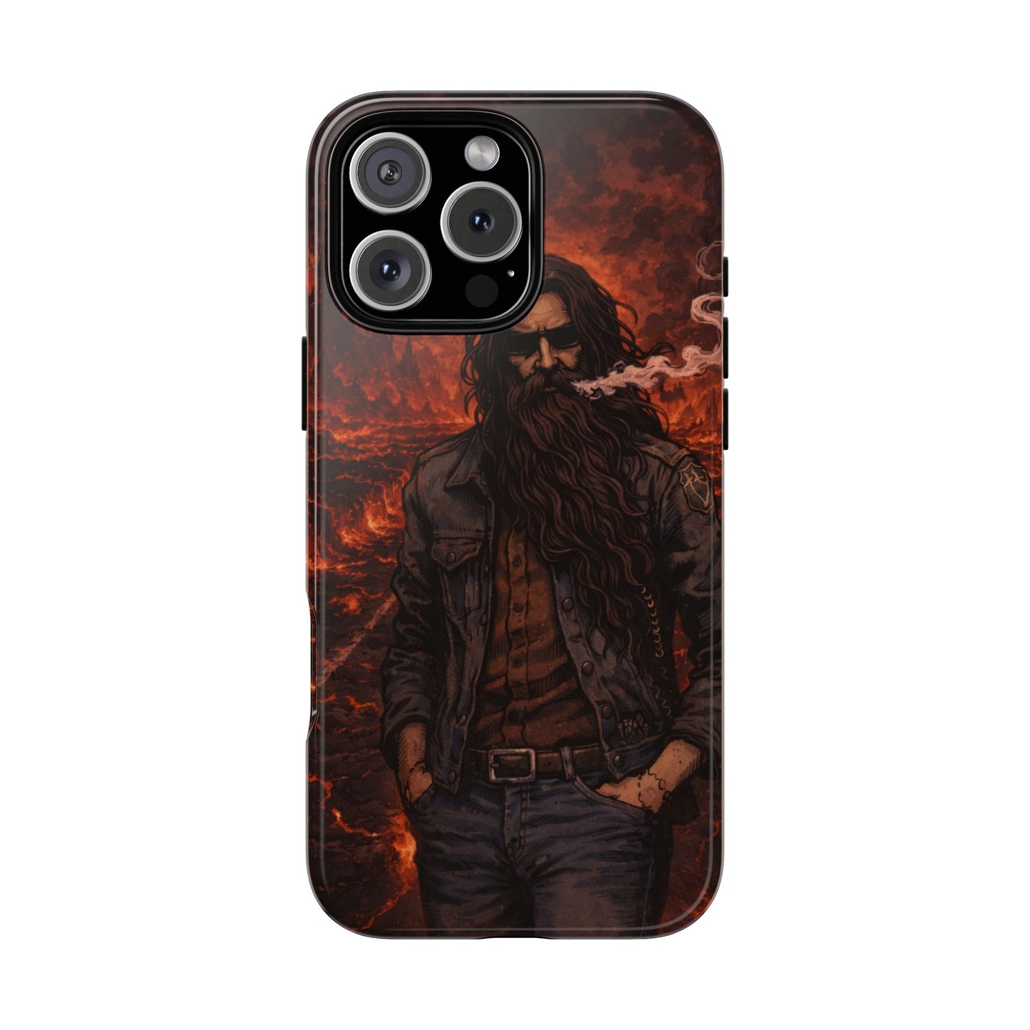 Rugged Beardman Phone Case — Smoky Lava Biker Design
