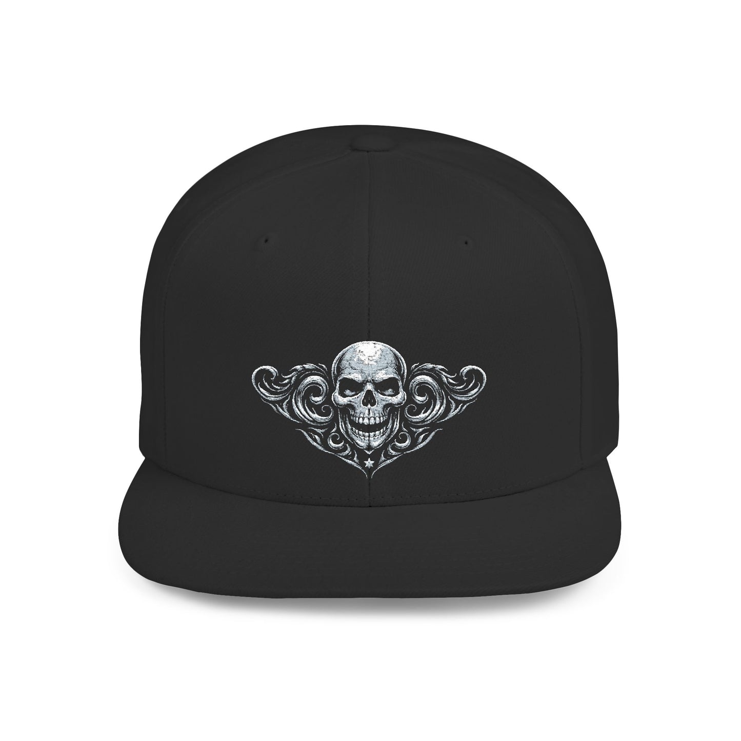 Diamond Skull Flat Bill Snapback Hat — Bling Skull Embroidered Cap