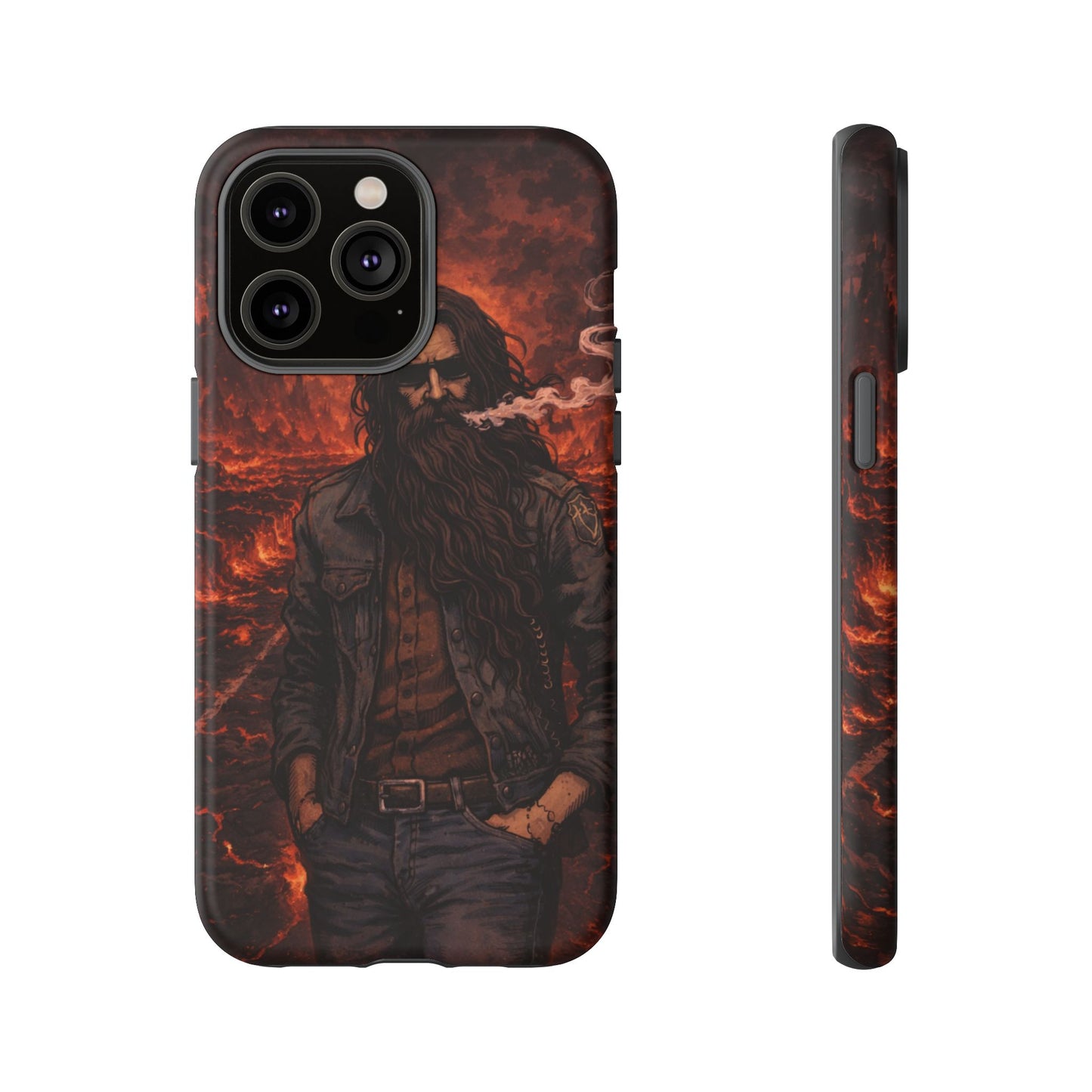 Rugged Beardman Phone Case — Smoky Lava Biker Design