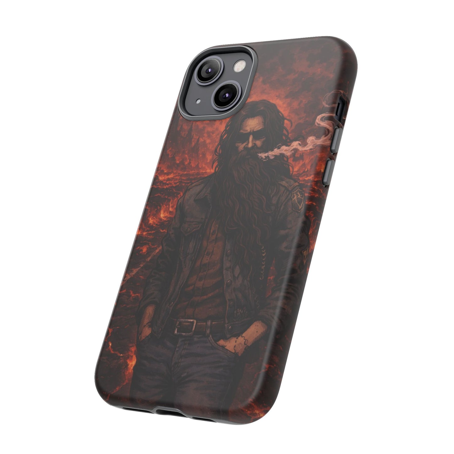 Rugged Beardman Phone Case — Smoky Lava Biker Design