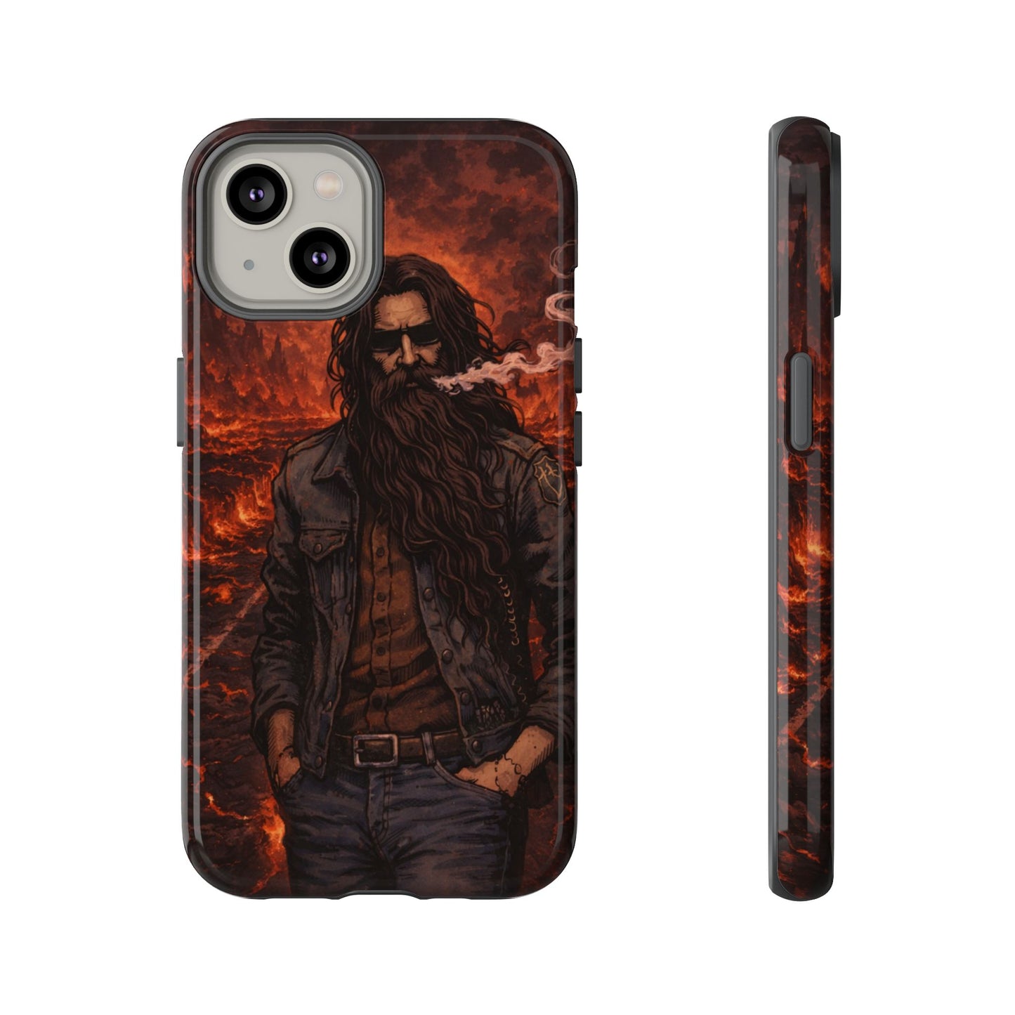 Rugged Beardman Phone Case — Smoky Lava Biker Design