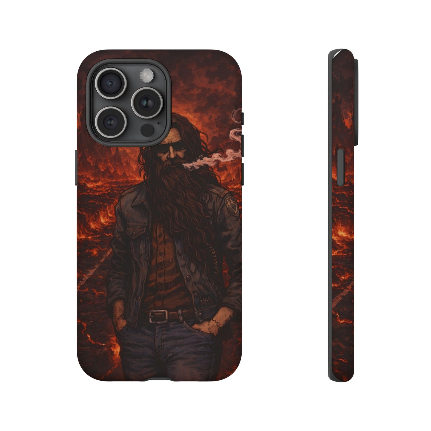 Rugged Beardman Phone Case — Smoky Lava Biker Design