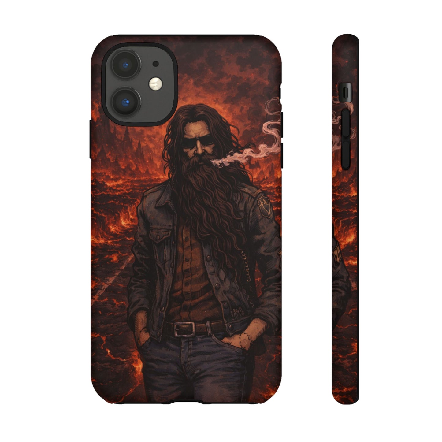 Rugged Beardman Phone Case — Smoky Lava Biker Design