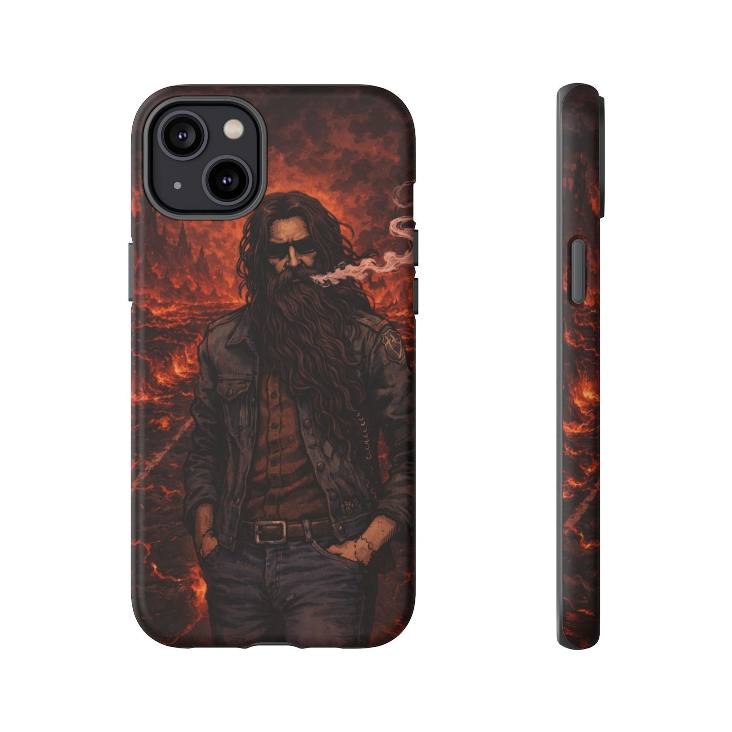 Rugged Beardman Phone Case — Smoky Lava Biker Design