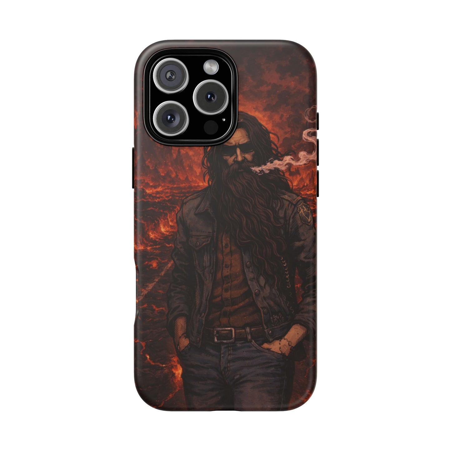 Rugged Beardman Phone Case — Smoky Lava Biker Design