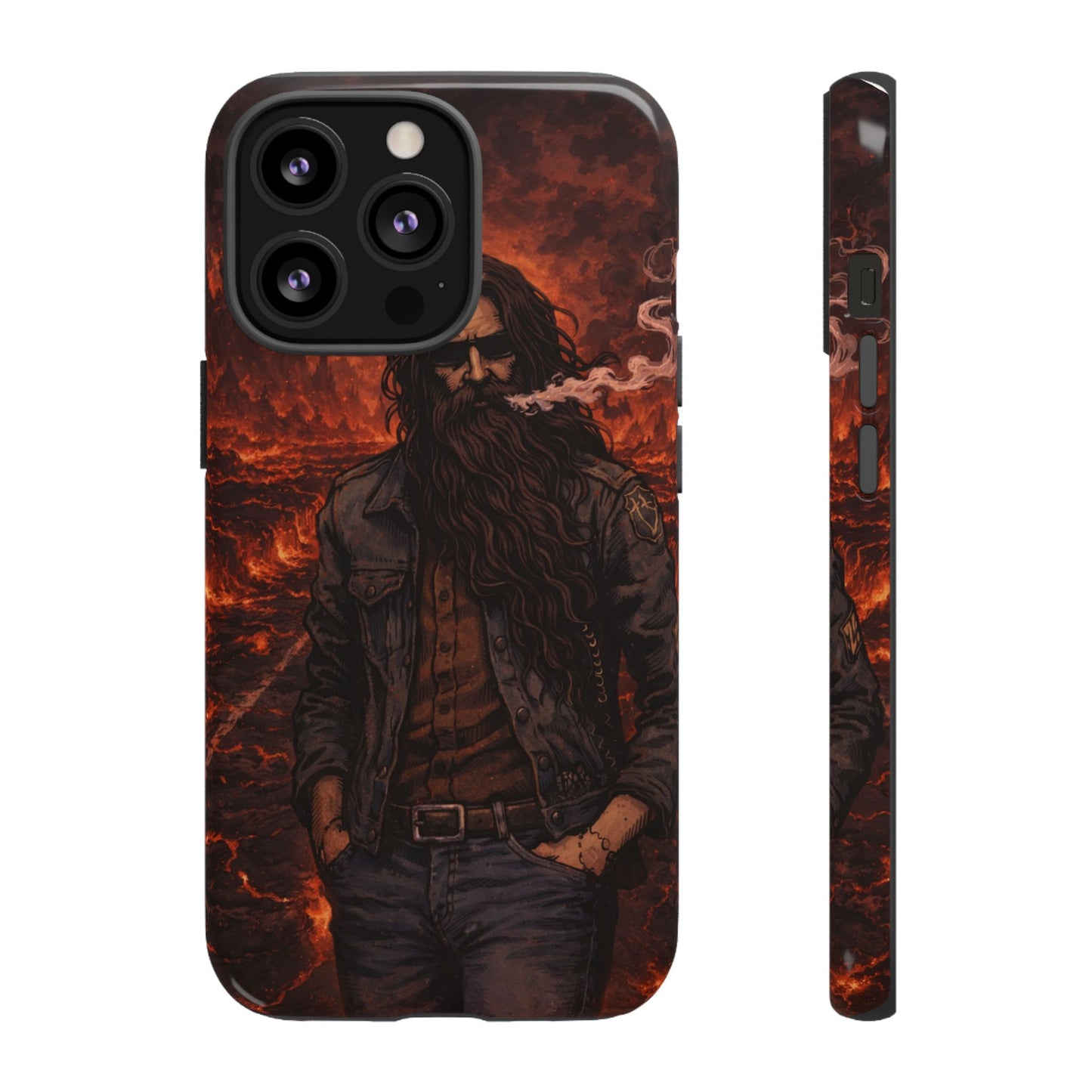 Rugged Beardman Phone Case — Smoky Lava Biker Design