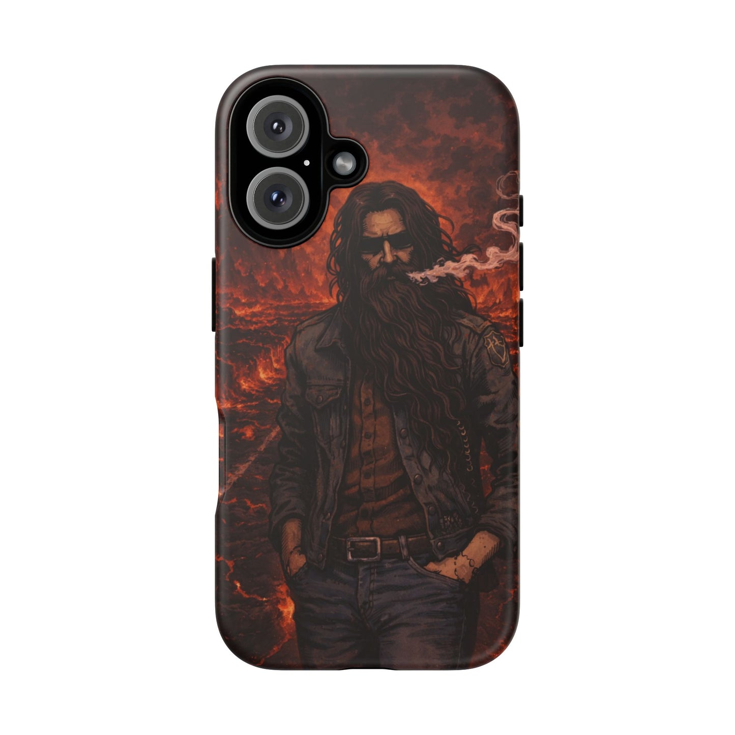 Rugged Beardman Phone Case — Smoky Lava Biker Design